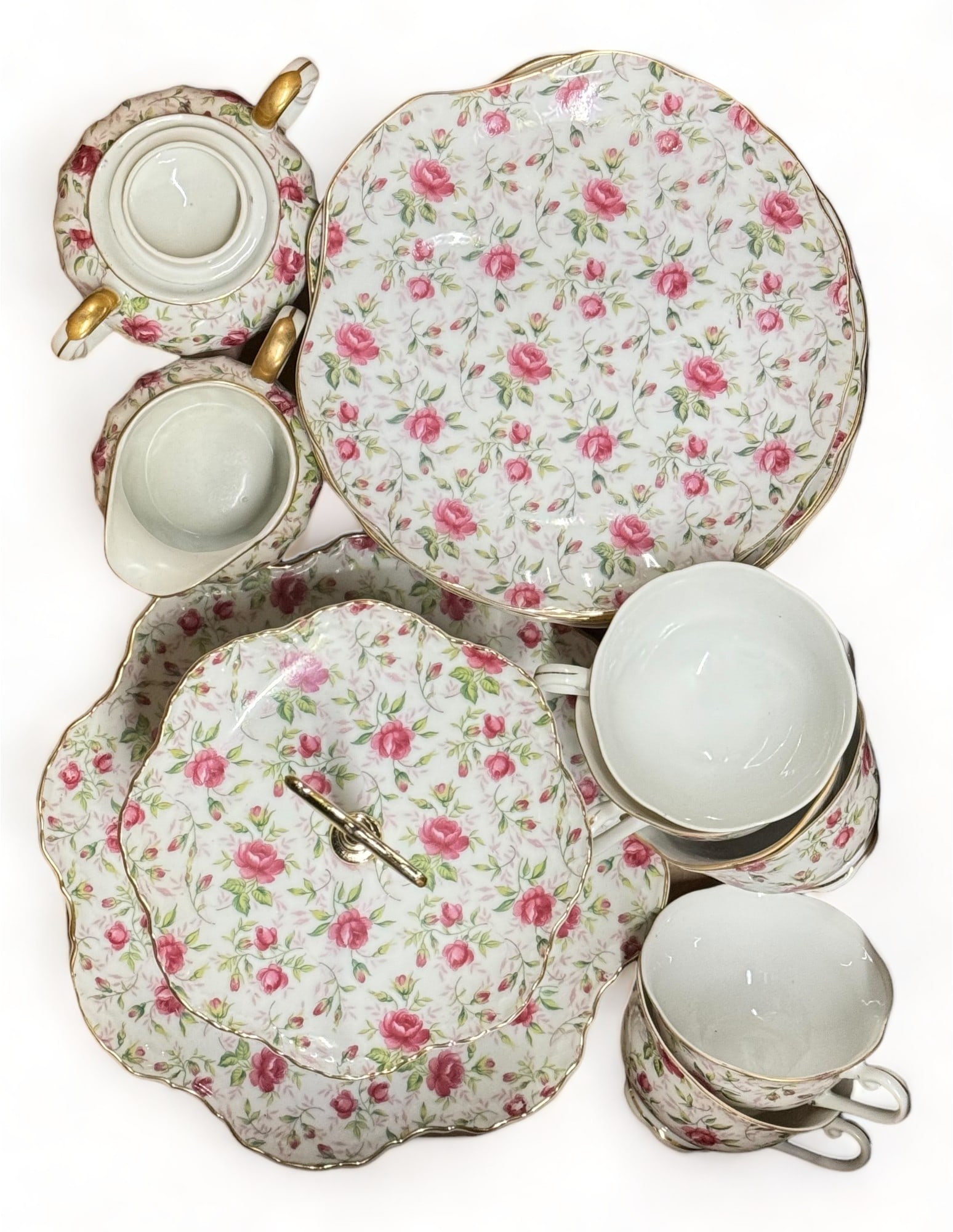 Lefton Rose Chintz Set- Tiered Tray, Teacups, etc. (1 of 1)