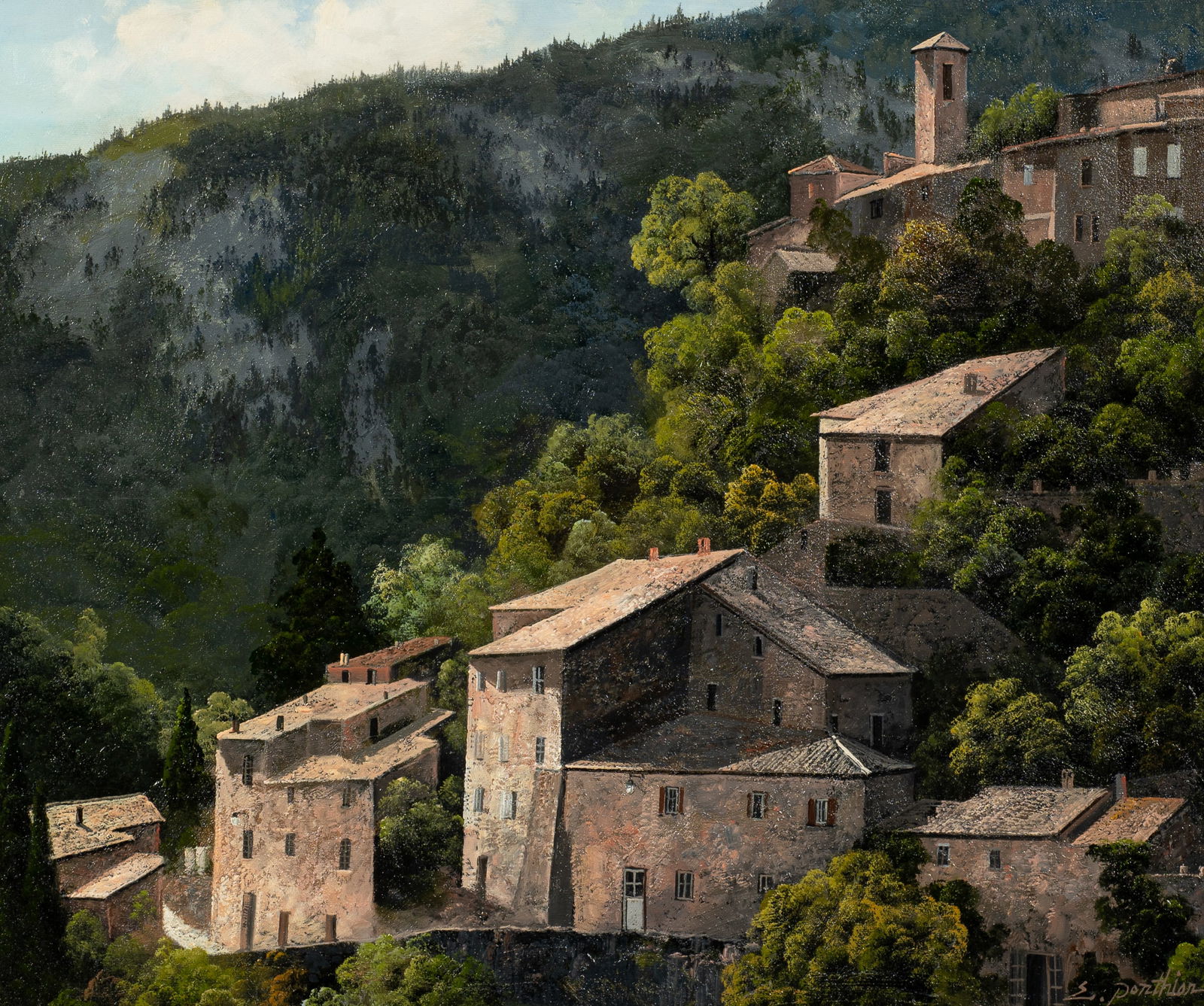 Painting of Village, Sgd. E. Porthian. (1 of 5)