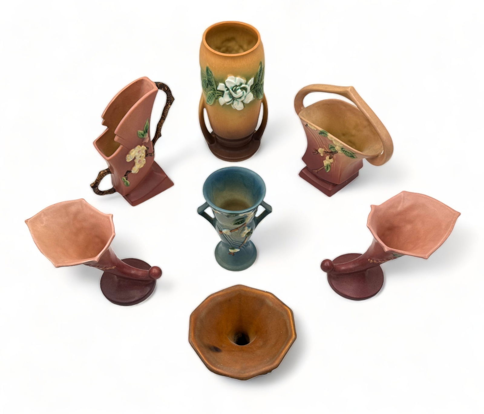 Lot of 7 Roseville Pottery Vases - Snowberry, etc. (1 of 3)