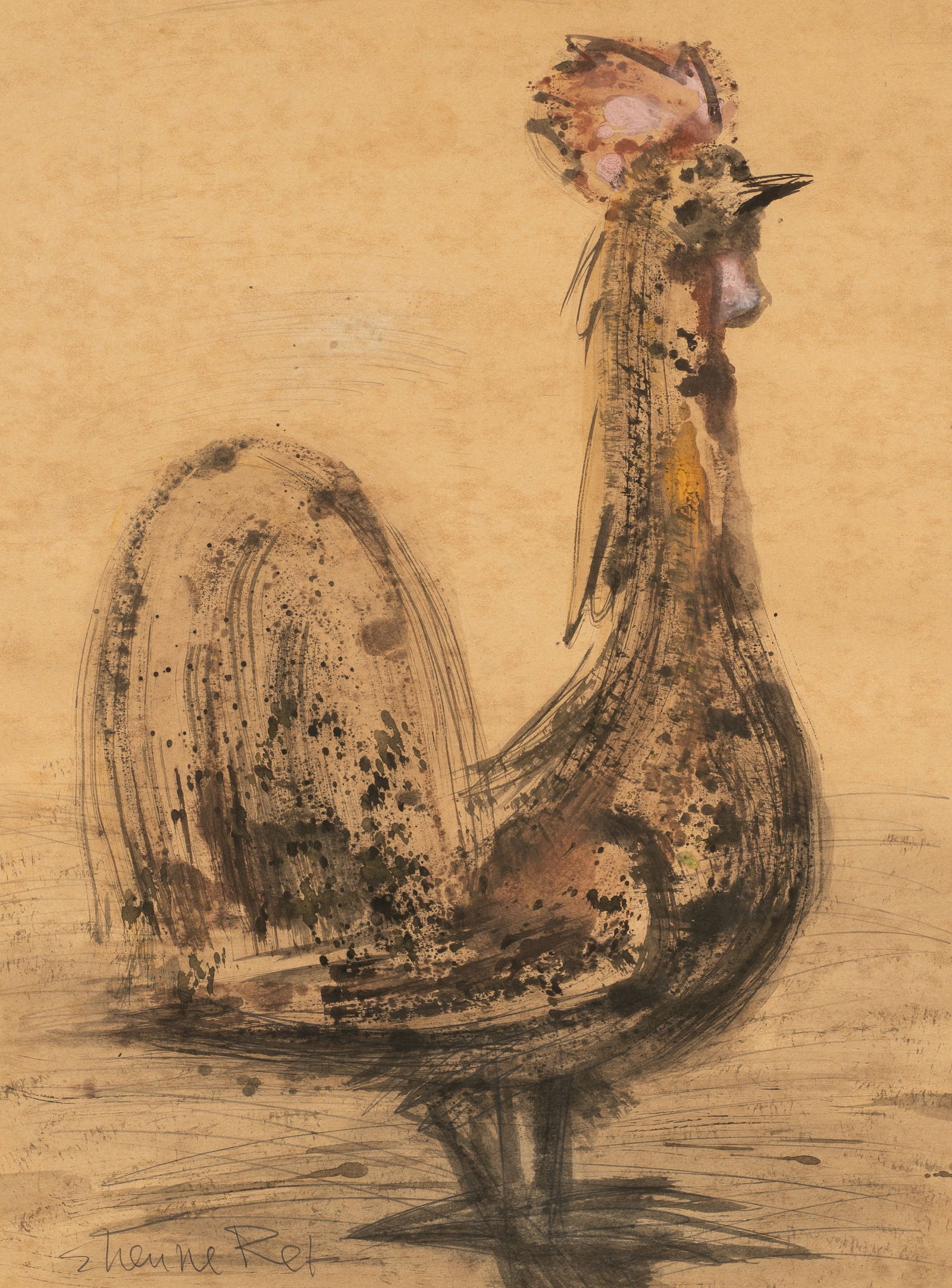 Mixed Media Painting of Rooster, Etienne Ret. (1 of 5)