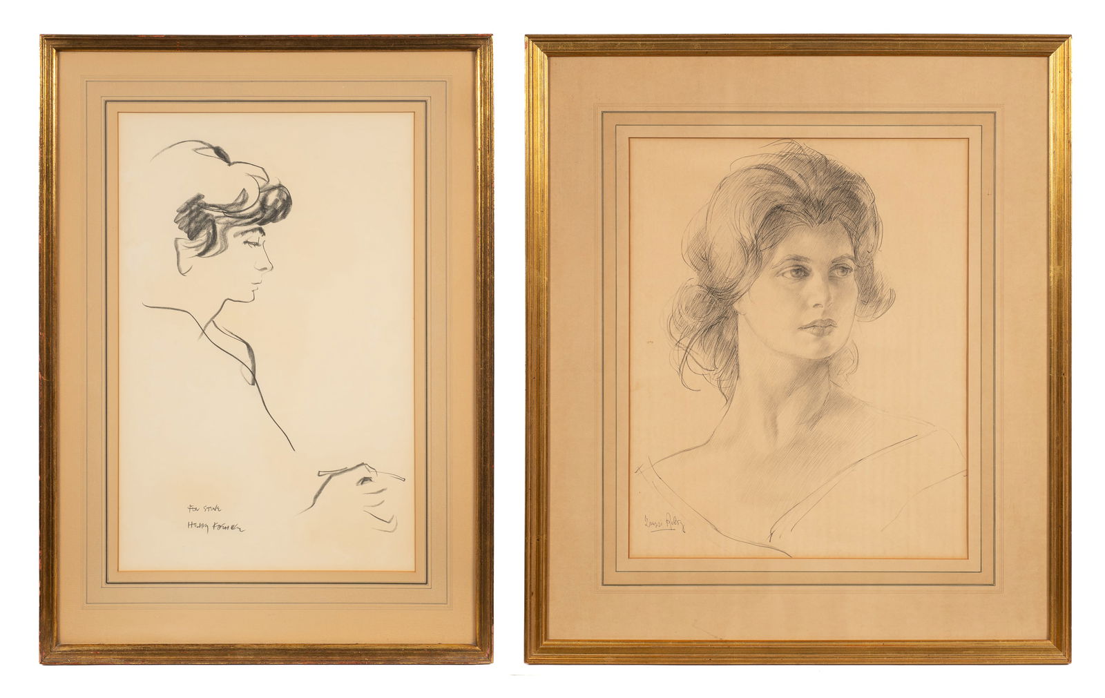 Pair of Signed Female Original Art Portraits. (1 of 11)