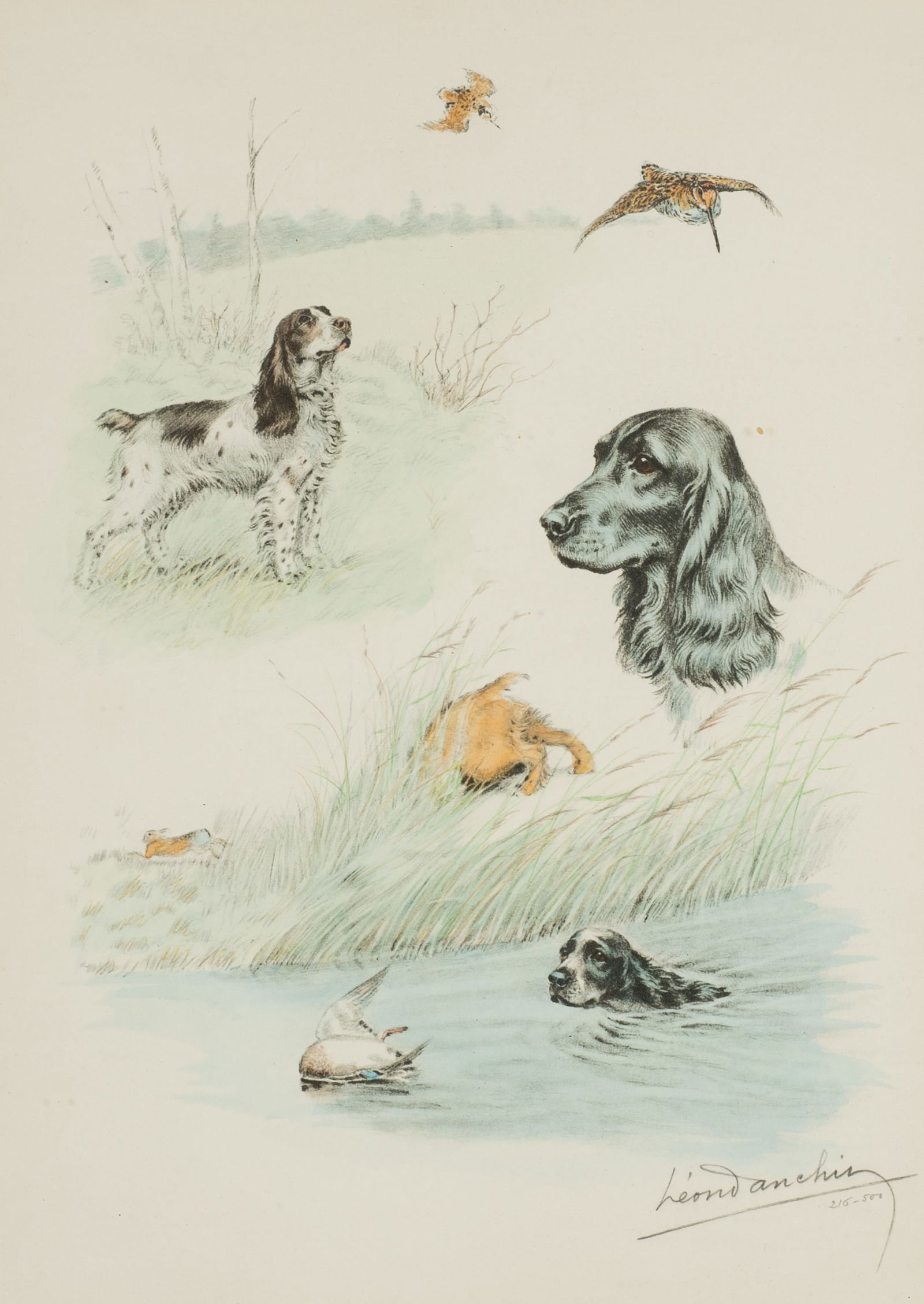 Leon Danchin Signed Lithograph of Dogs. (1 of 5)