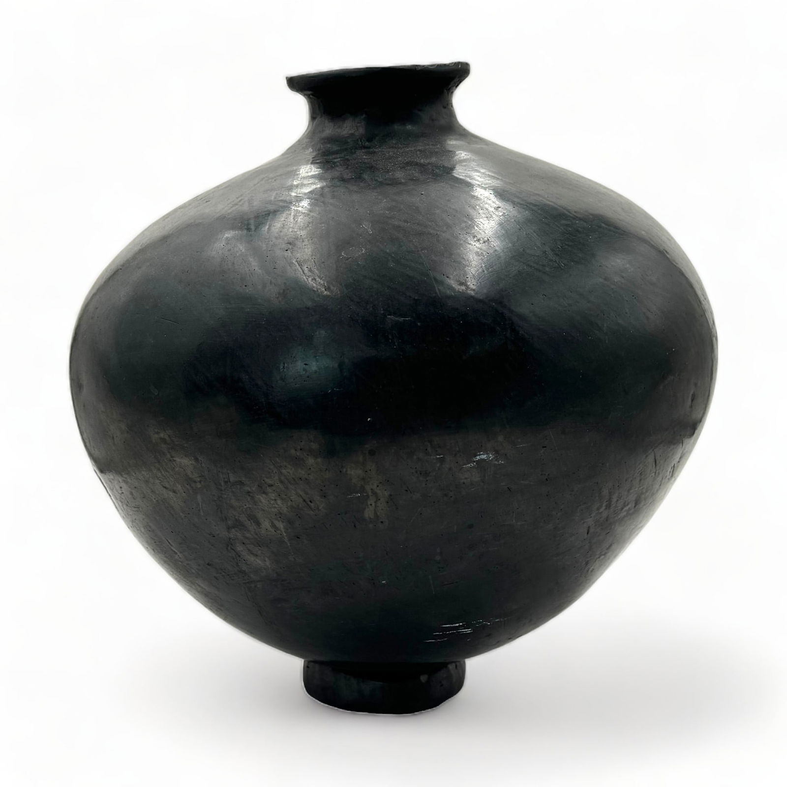 Large Black Pottery Vase w/ Small Stand. (1 of 3)