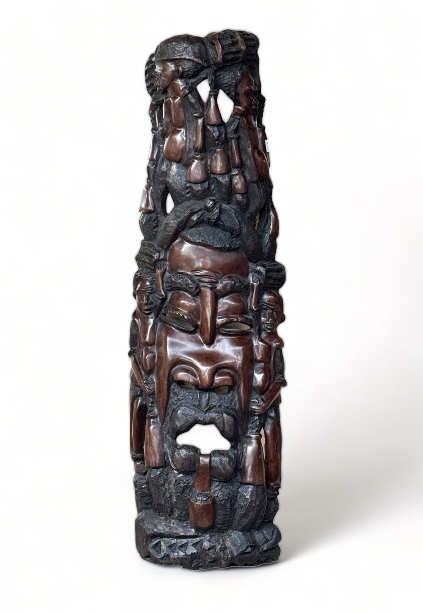 Large Ebony Wood Carved African Mask.: The mask looks to be in good overall condition. It measures 36 3/4" long and 11" wide at its widest point. In-House Shipping is Available. Please see our Website Regarding In-House Shipping Procedures