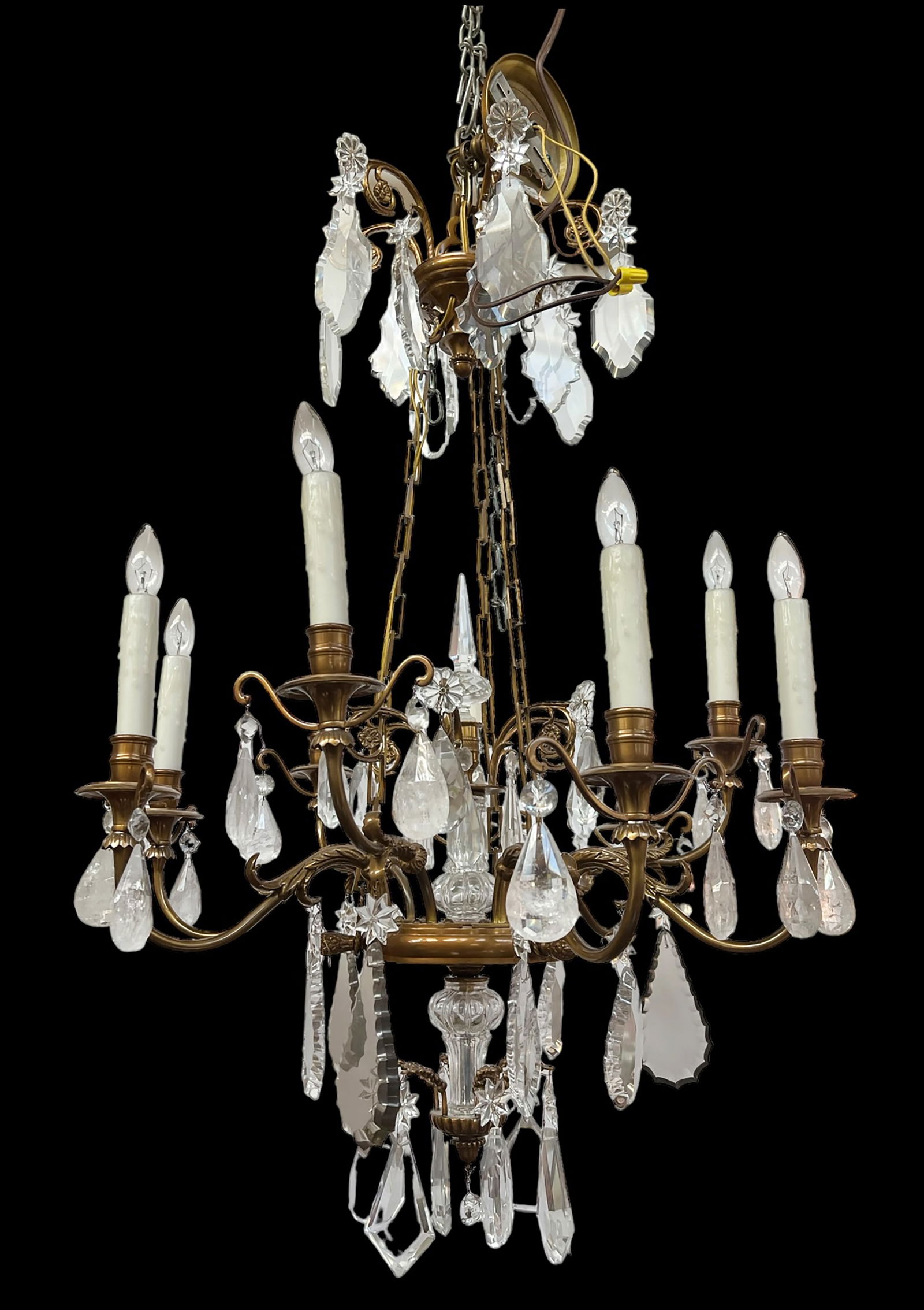 Ornate Bronze Chandelier w/ Large Crystal Prisms. (1 of 1)
