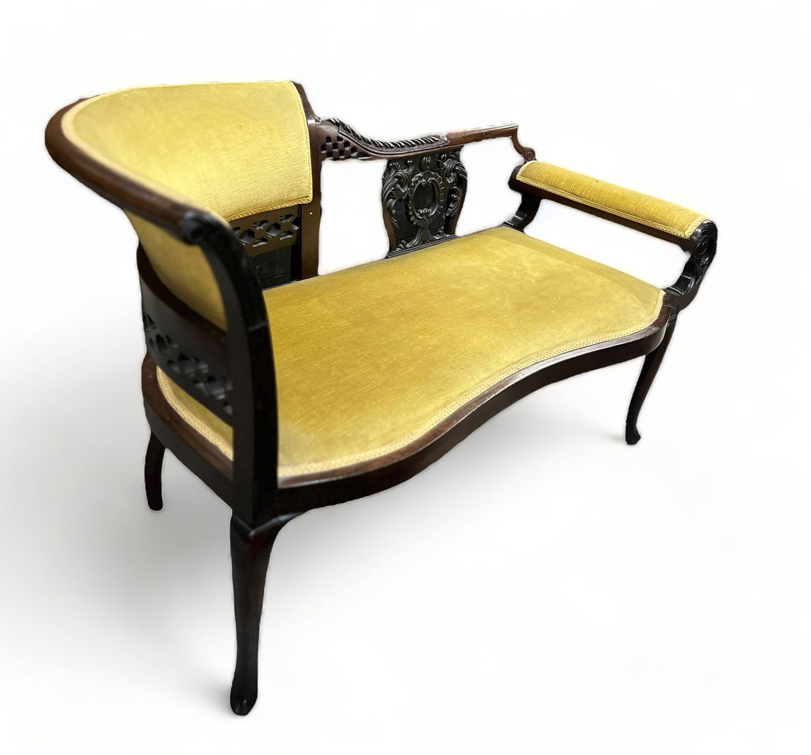 Small Victorian Carved Settee. (1 of 2)