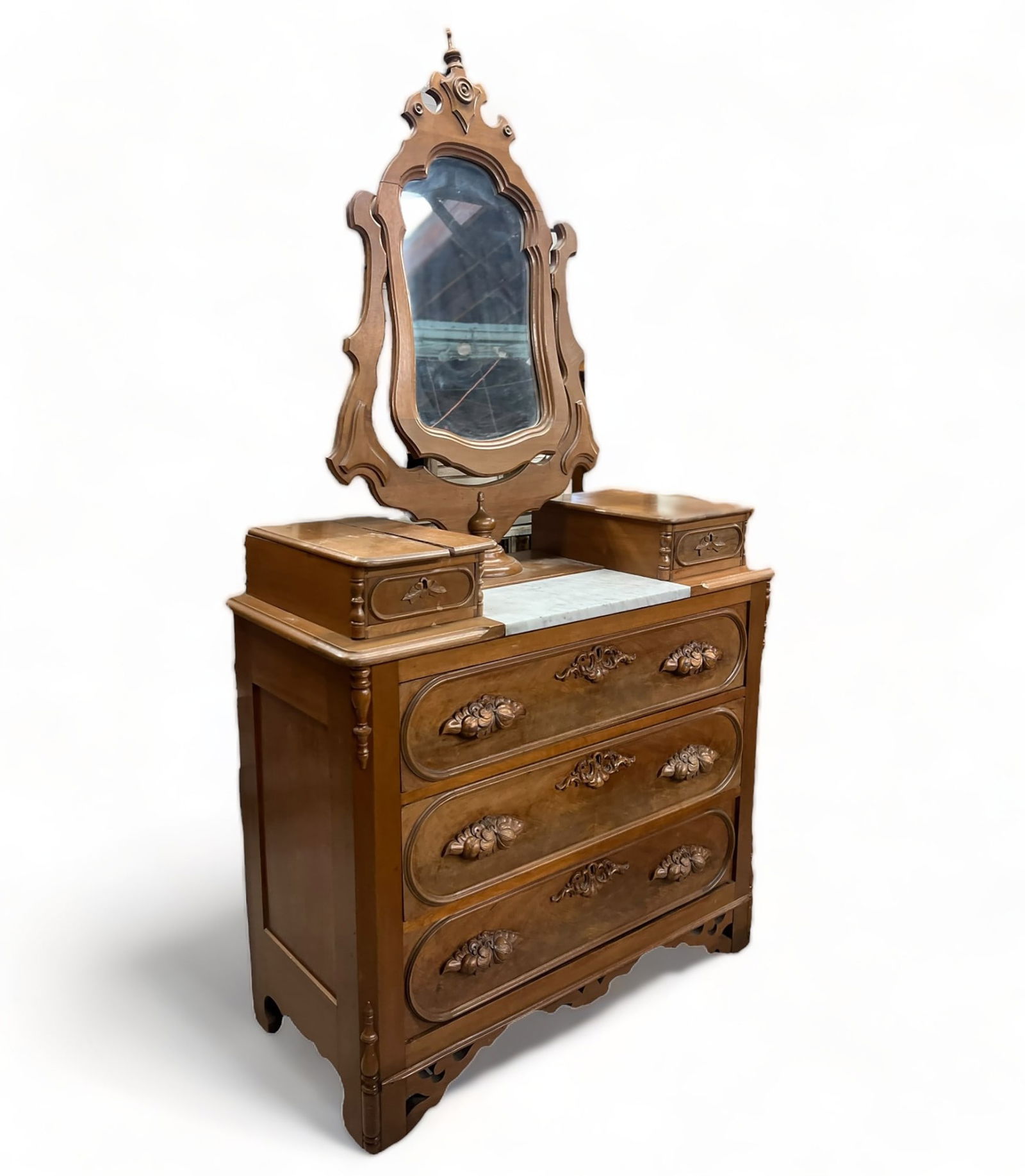 Carved Victorian Walnut Dresser, AS IS. (1 of 2)
