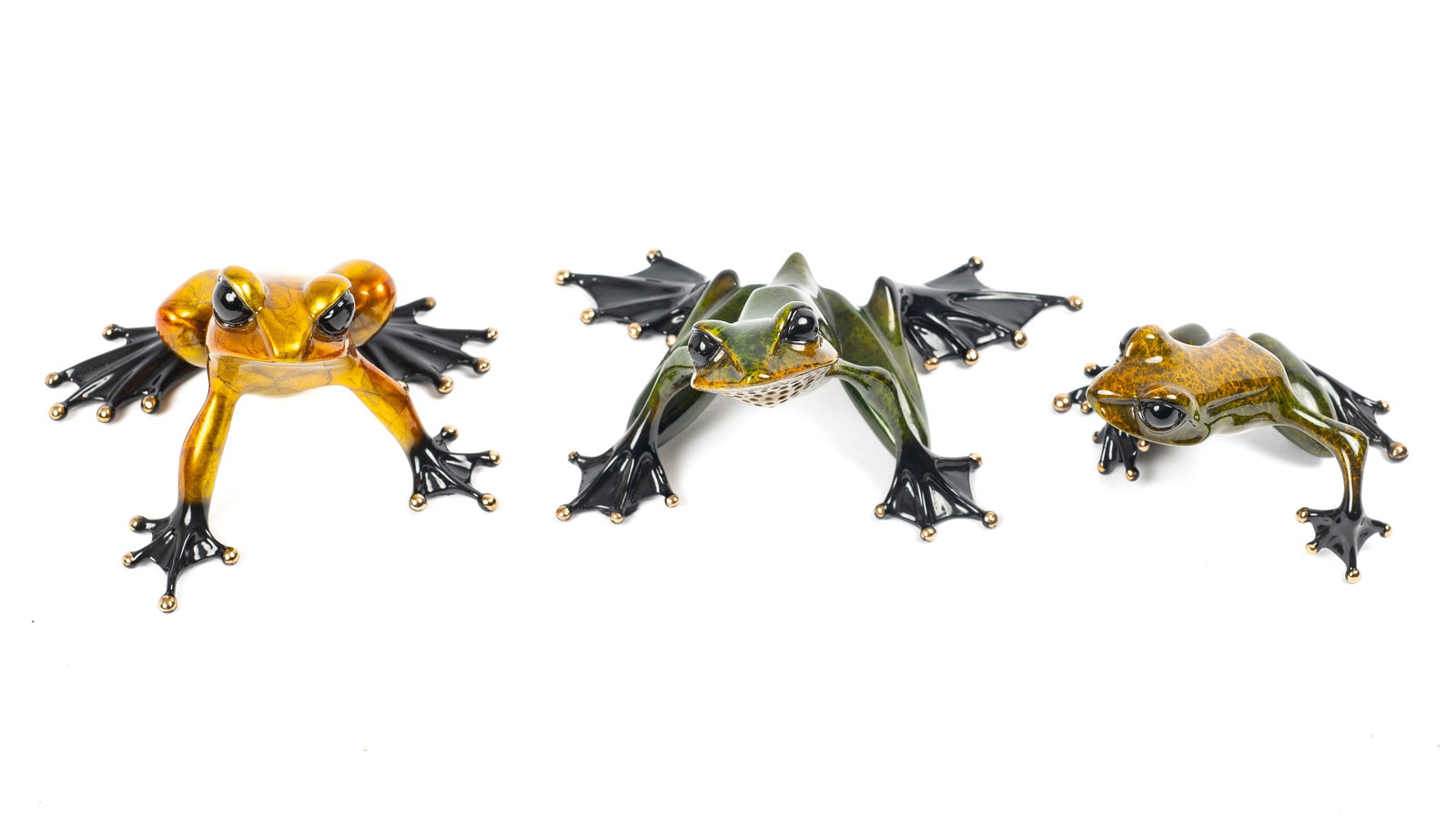 Lot of 3 Tim Cotterill Green and Gold Bronze Frogs (1 of 9)