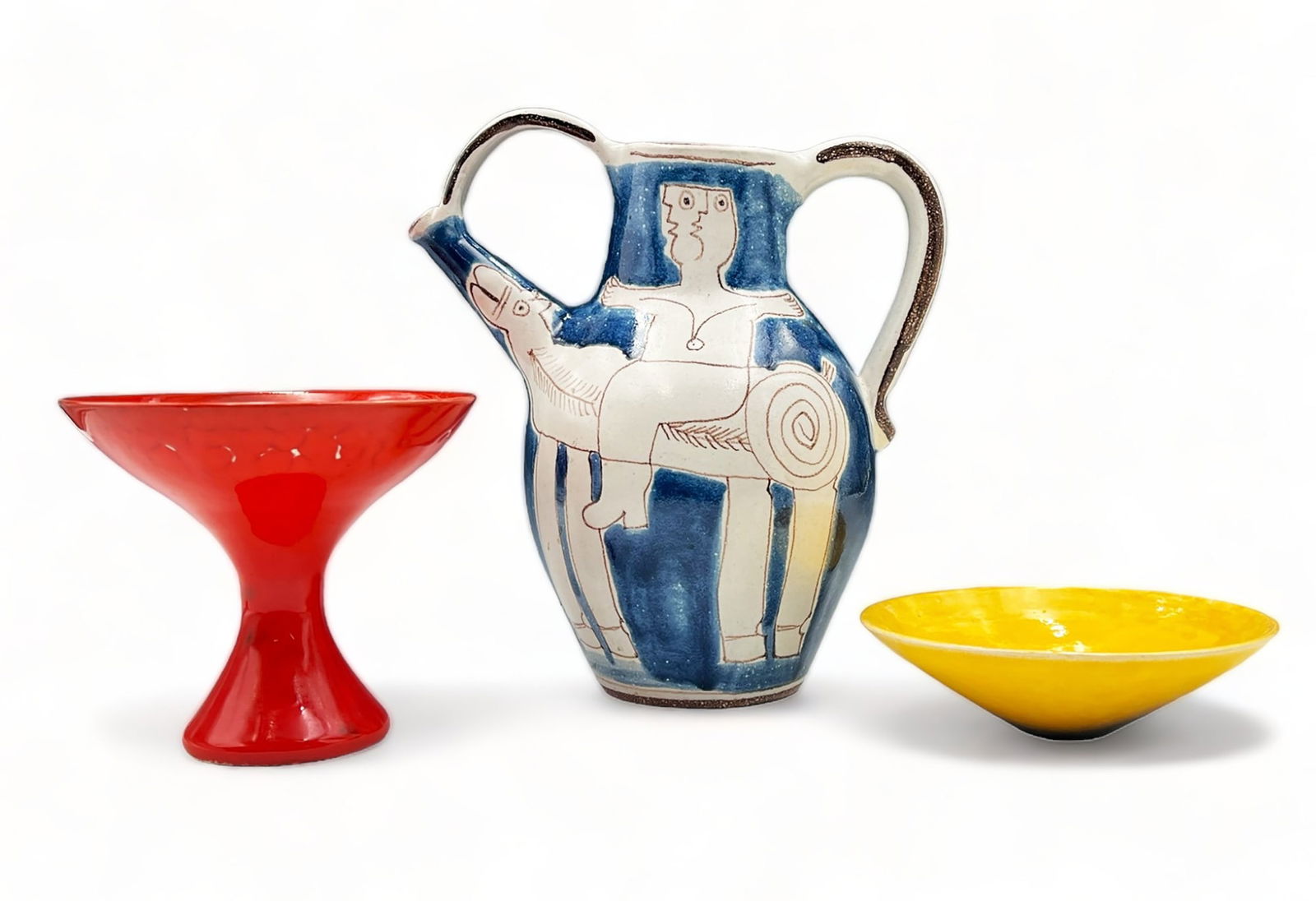 Lot: 3 Pcs.- DeSimone Pitcher, Madoura Bowls. (1 of 6)