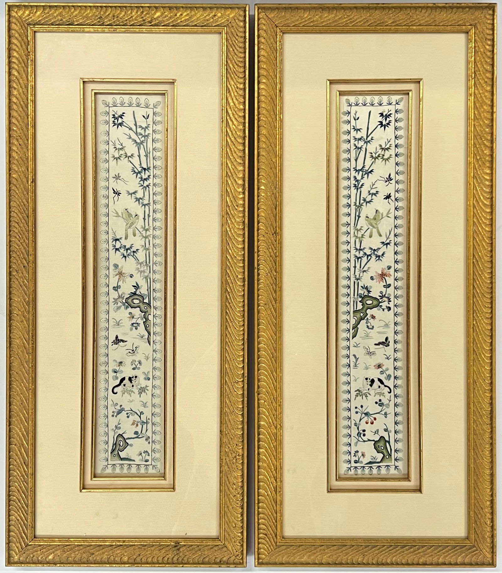 Pair of Chinese Silk Embroidery Pieces, Framed. (1 of 3)