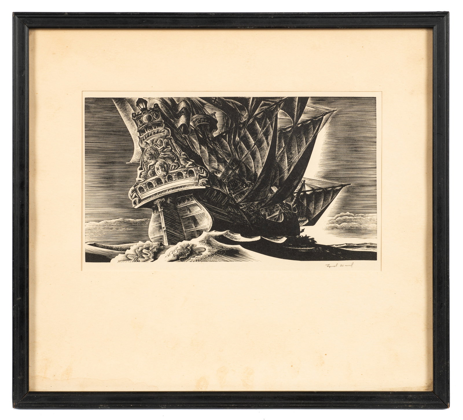 Woodcut Print of Galleon Ship, Lynd Ward. (1 of 5)