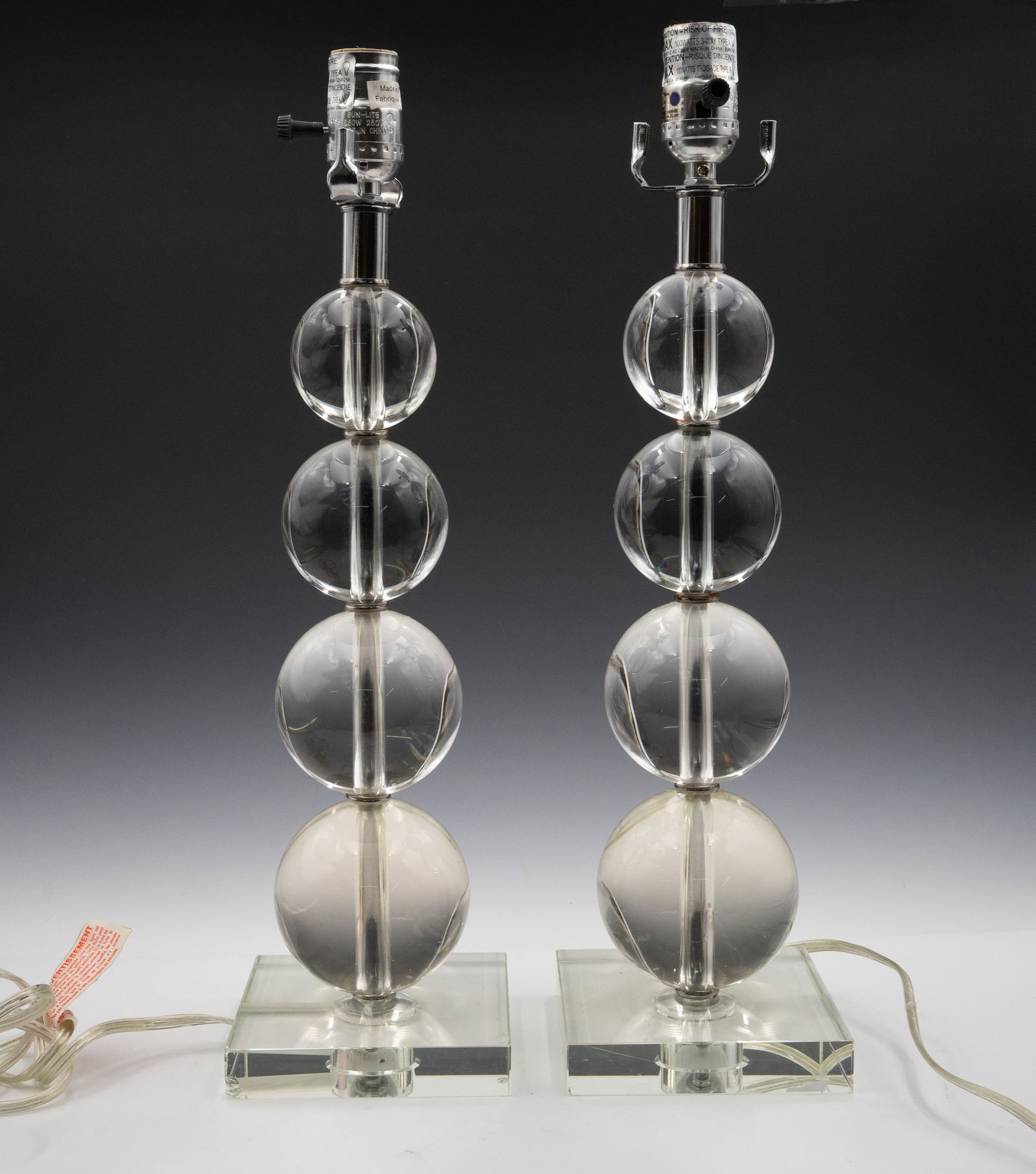 Pair of Lucite Lamps w/ Stacked Spheres. (1 of 4)