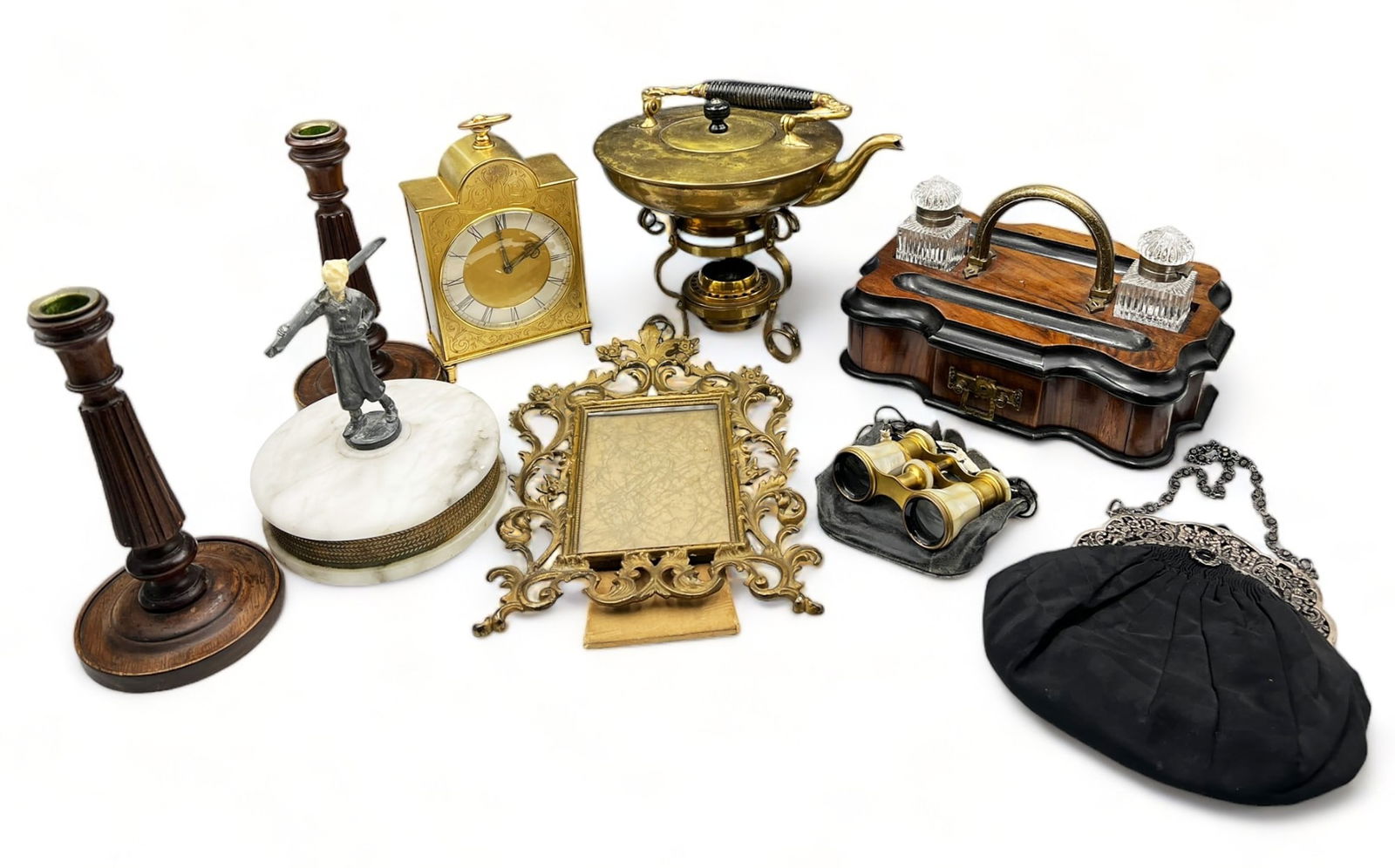 Lot: Double Inkwell Set, Junghans Clock, etc. (1 of 7)