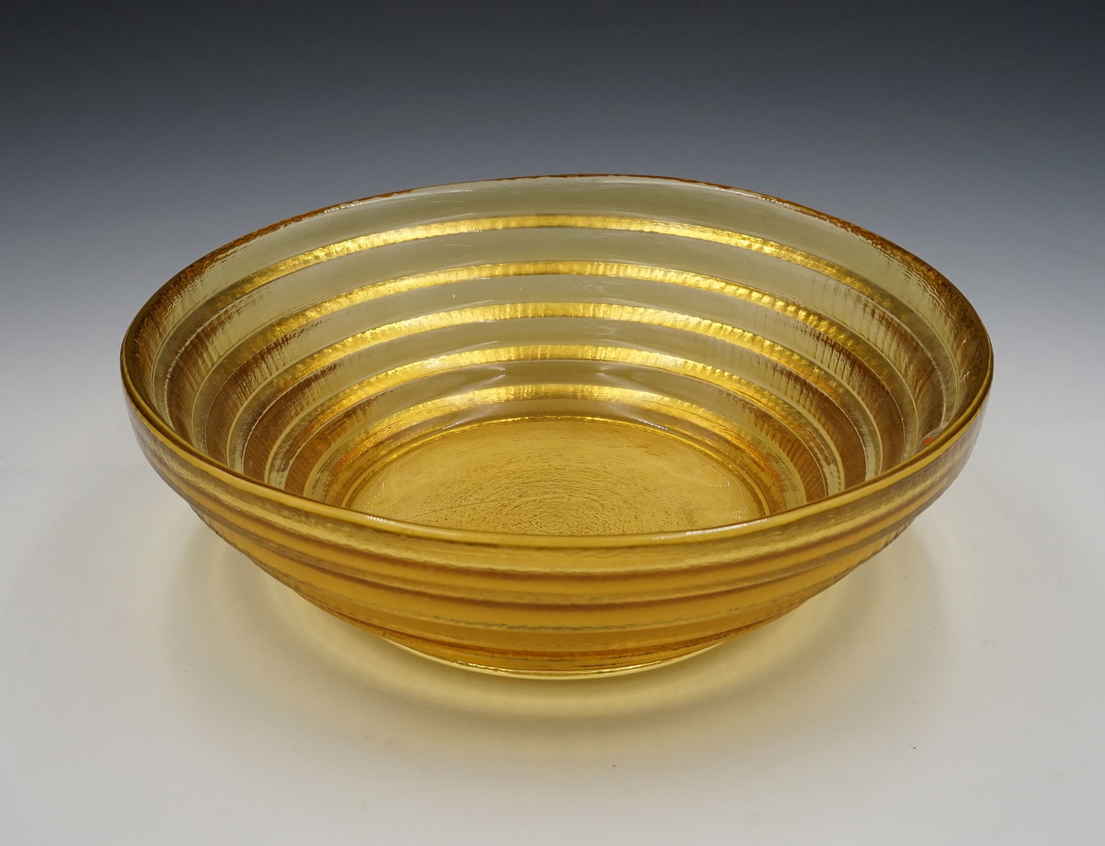 Blenko Yellow Art Glass Center Bowl w/ Sticker. (1 of 4)