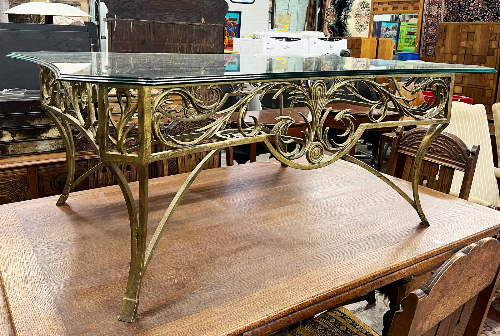 Ornate Gold Gilded Wrought Iron Coffee Table. (1 of 2)