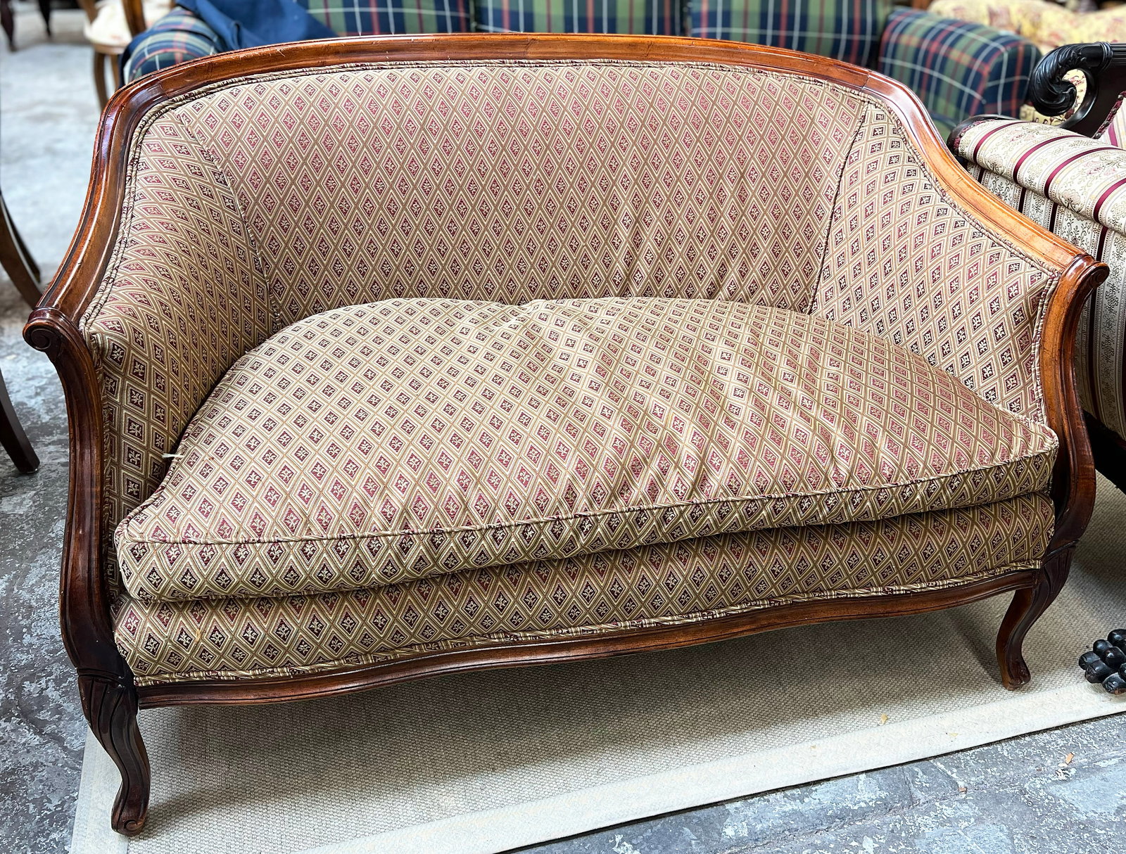 Loveseat with Diamond Pattern Upholstery. (1 of 3)