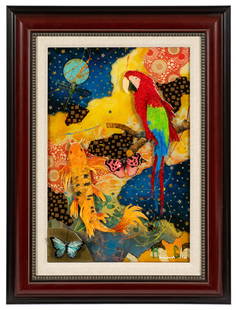 "Two Worlds of Peace", Mixed Media by Marcus Glenn: Marcus Glenn (American, b. 1968). This mixed-media resin original artwork is signed lower right. It depicts a collage of birds, fish, and insects. It comes with a certificate of authenticity, and an a