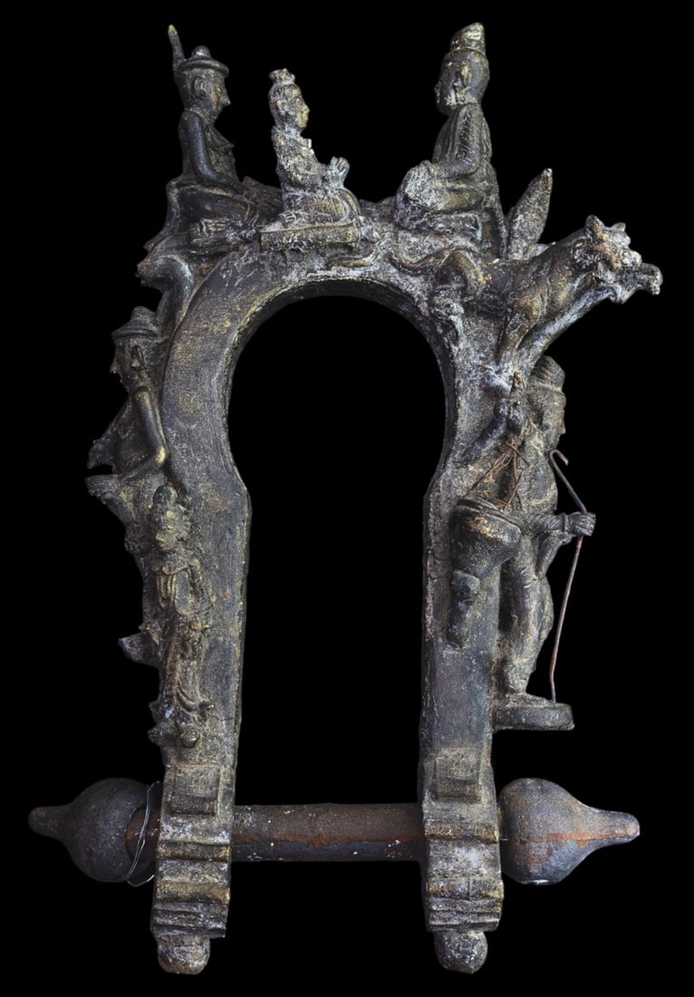 Antique Bronze Buddhist Figural Bell Bracket. (1 of 4)