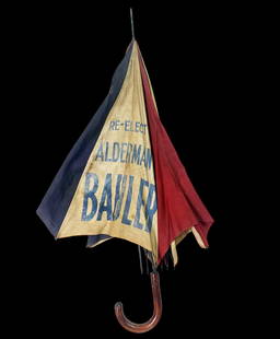 1930's / 40's Chicago Political Campaign Umbrella.: The Umbrella is for Alderman Mathias "Paddy" Bauler of the 43rd Ward of Chicago, and for Mayor Edward Joseph Kelly, who served as the mayor of Chicago from 1933 to 1947. The umbrella shows wear commen