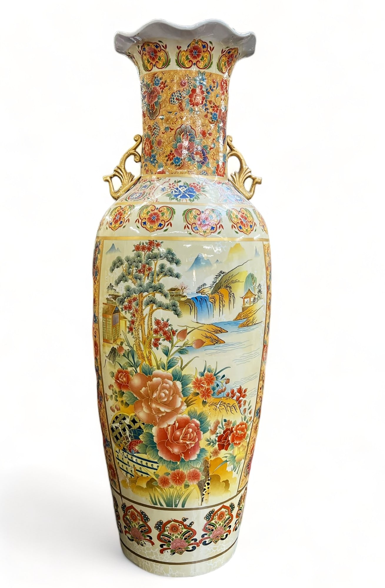 Large Contemporary Asian Vase w/ 2 Handles. (1 of 3)