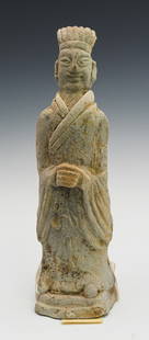 Chinese Song Dynasty Grey Clay Figure.: This piece was purchased from Ancient World in the United Kingdom, and comes with a tag stating the period of this piece. The figurine is in good overall condition, and measures 7 1/4" tall. In-House