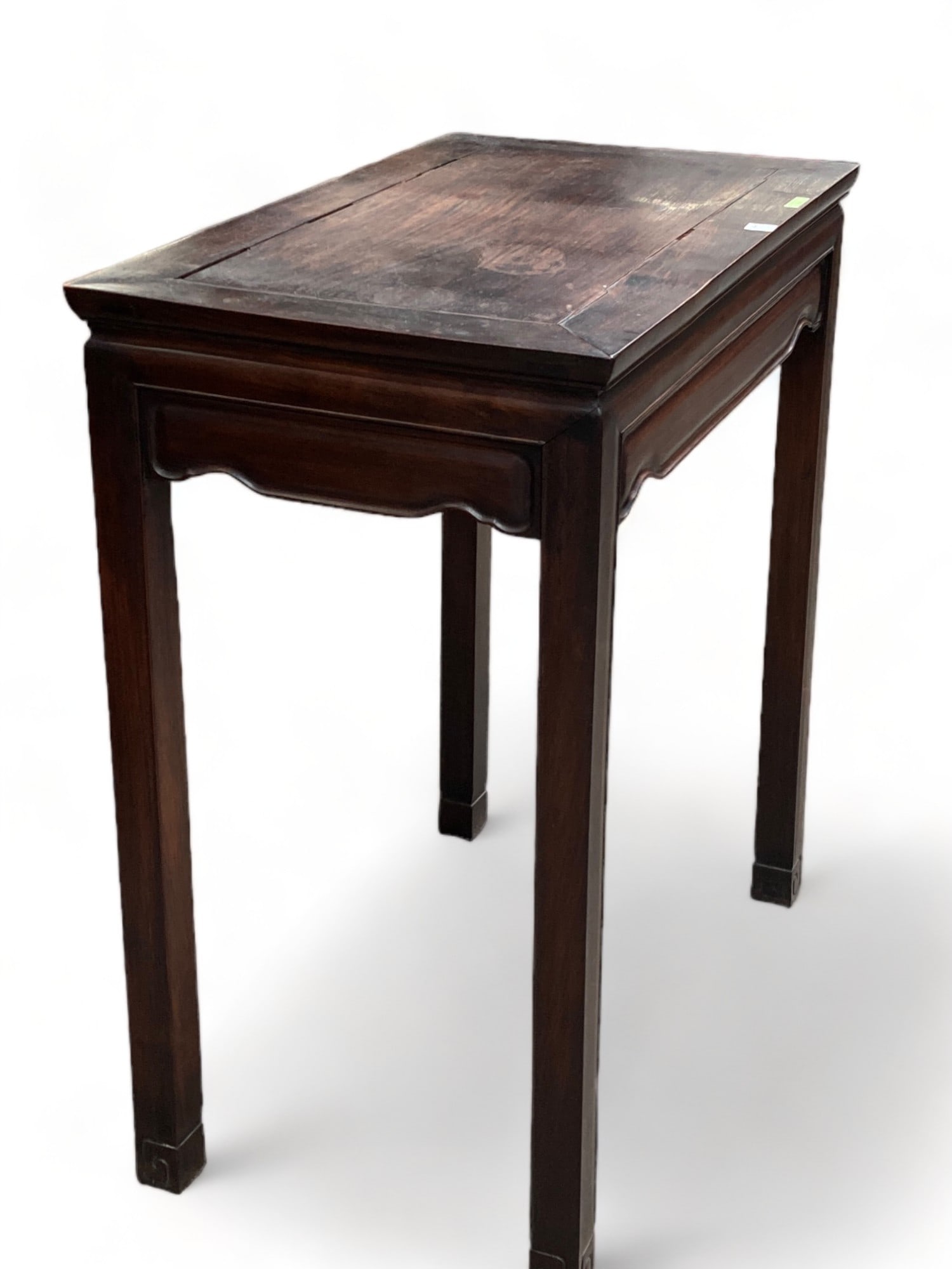 Dark Wood Chinese Table.: This is a dark wood Chinese lamp or altar table. It has minor indentations on the side, but is in otherwise good condition. It measures 34" tall, 30" wide, and 18" deep. Third-party freight shipping o