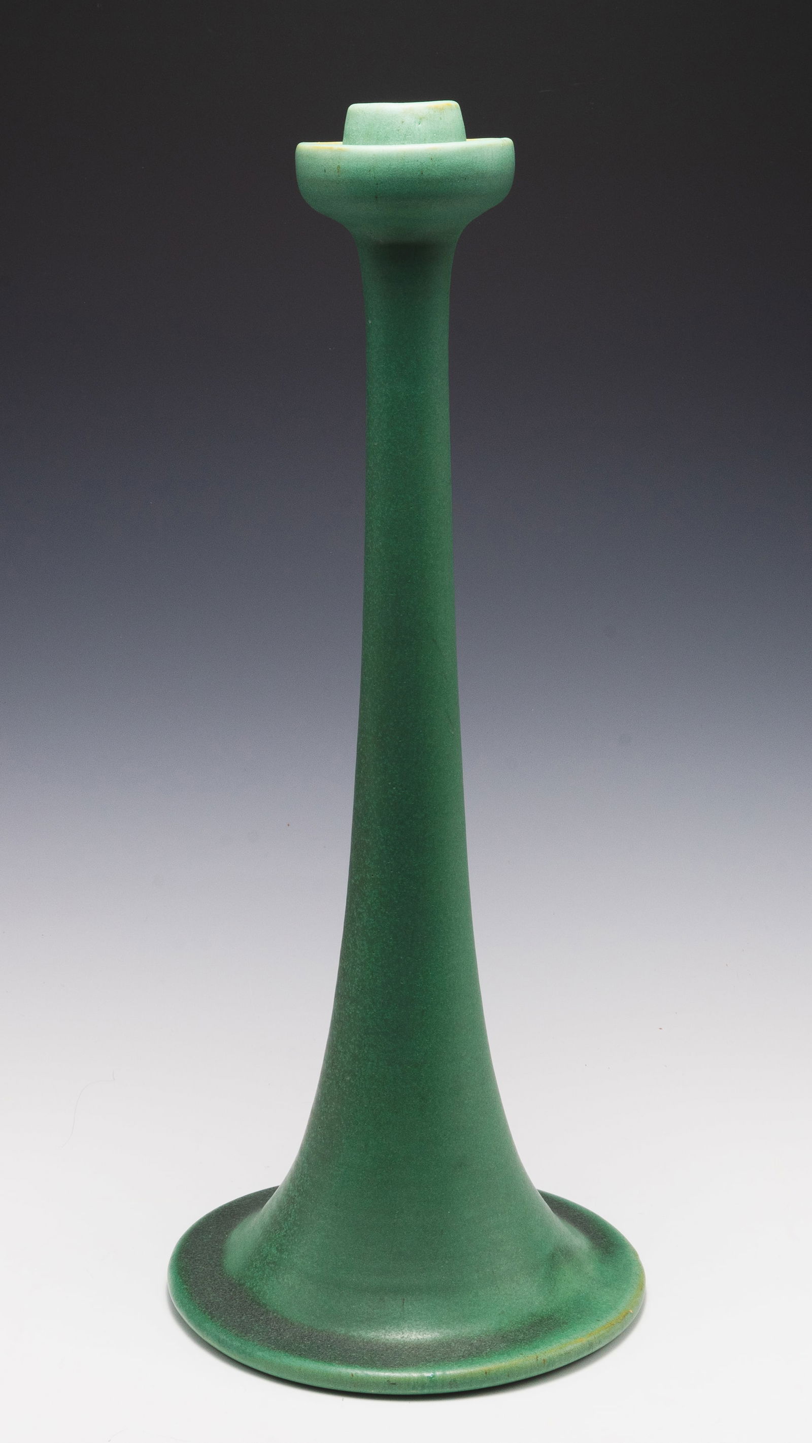 Large Teco Matte Green Earthenware Candlestick. (1 of 3)