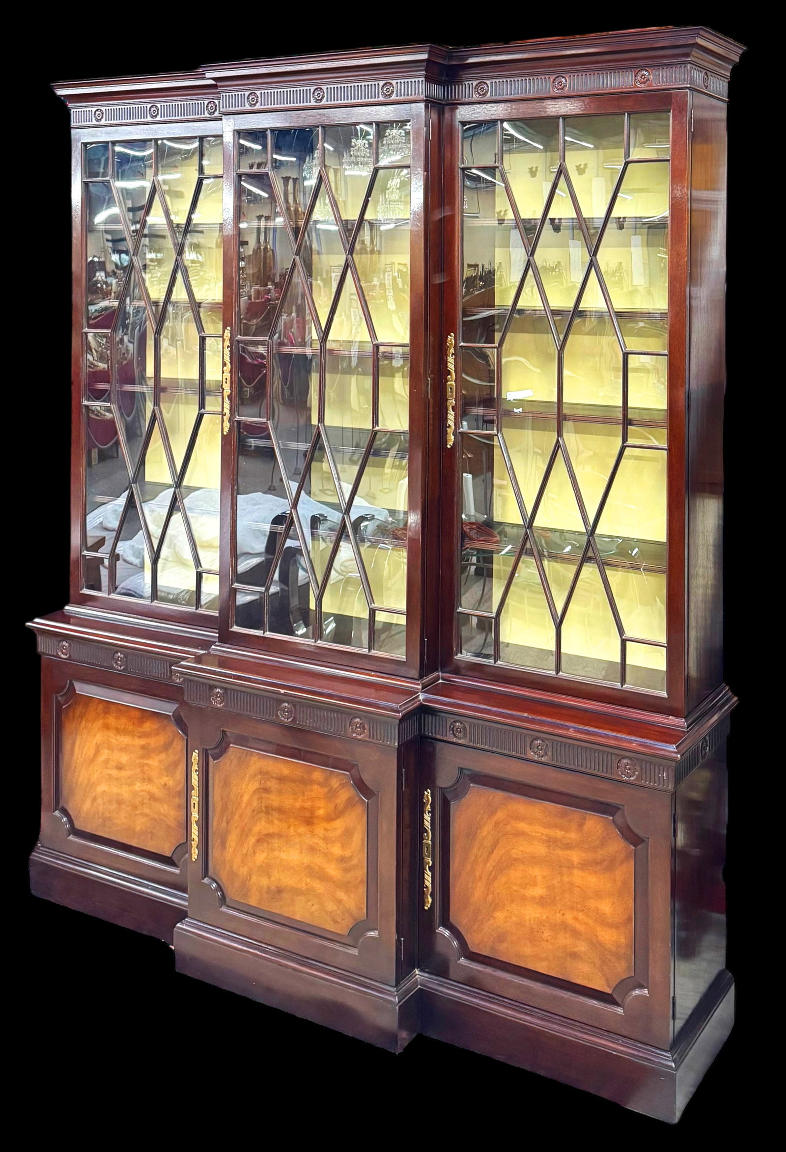 Large Signed Baker Mahogany & Walnut Breakfront. (1 of 2)