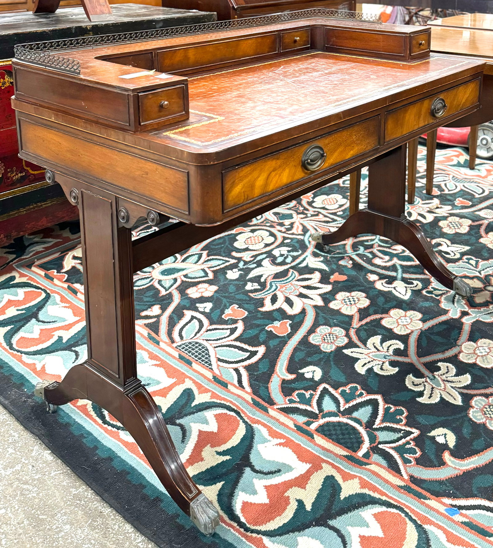 Baker Mahogany Desk w/ Leather Top & Gallery Rail. (1 of 2)
