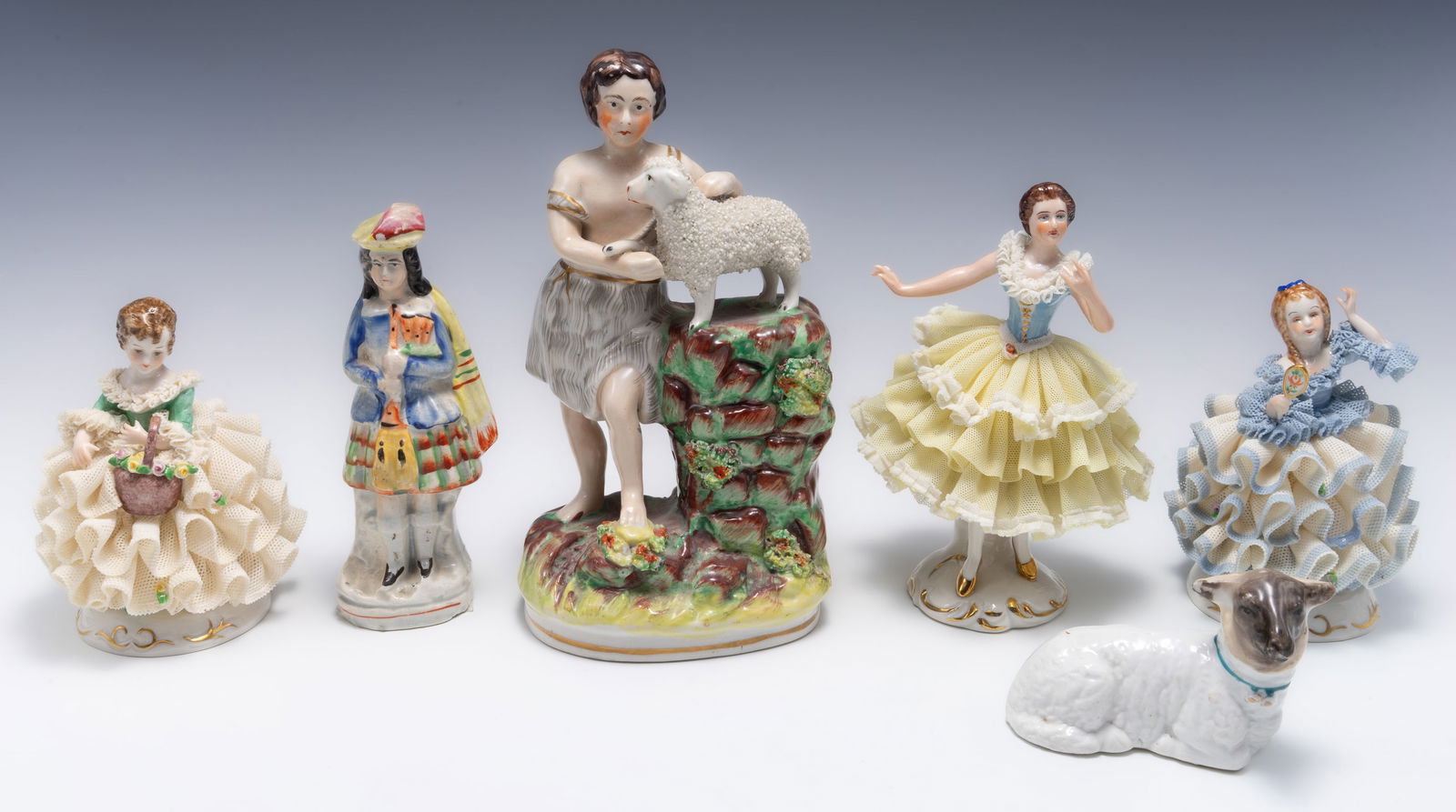 Lot of 6 Figurines- Staffordshire, Dresden, etc. (1 of 4)