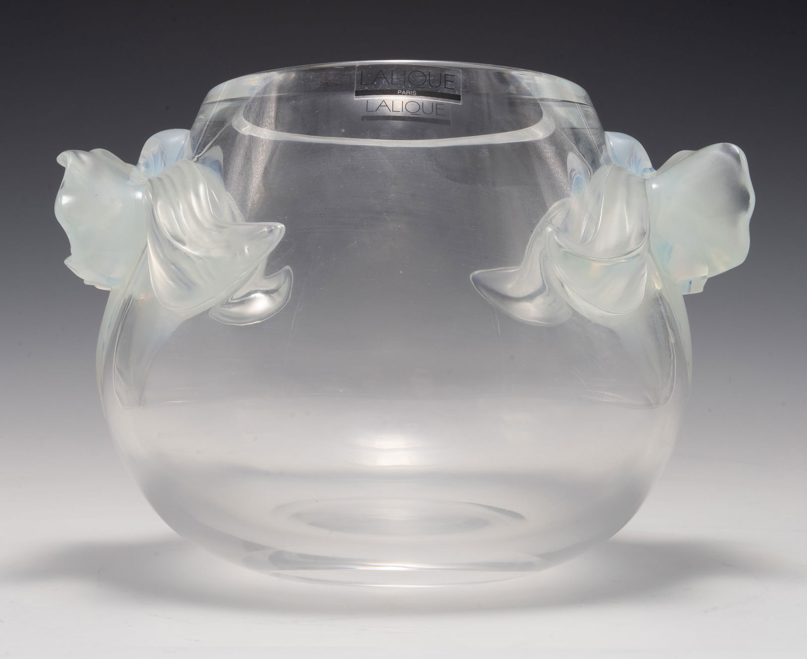 Lalique Crystal "Orchidee" Vase w/ Flower Handles. (1 of 3)