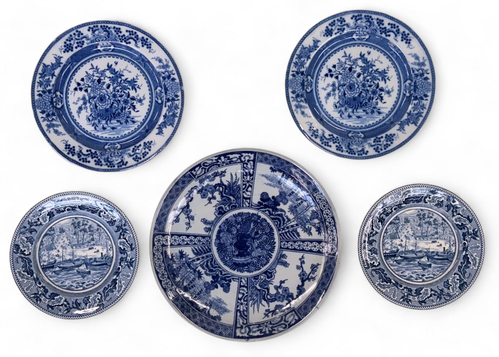 Lot of 5 Blue & White Plates - Asian, etc. (1 of 2)