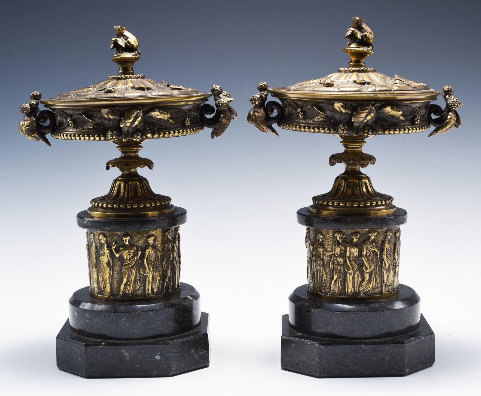 Pair of Marble & Bronze Neoclassical Lidded Tazzas (1 of 3)