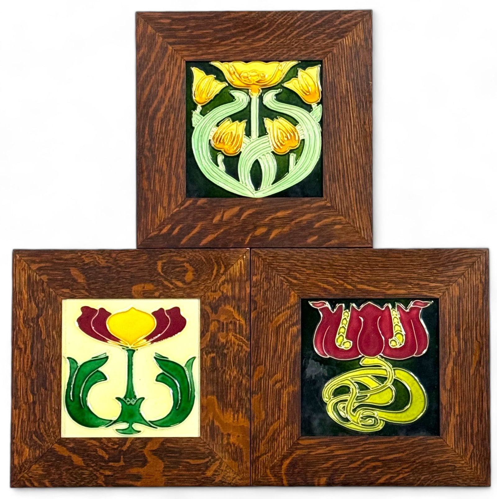 3 Sgd. Art Nouveau Style Tiles in Wood Frames. (1 of 2)