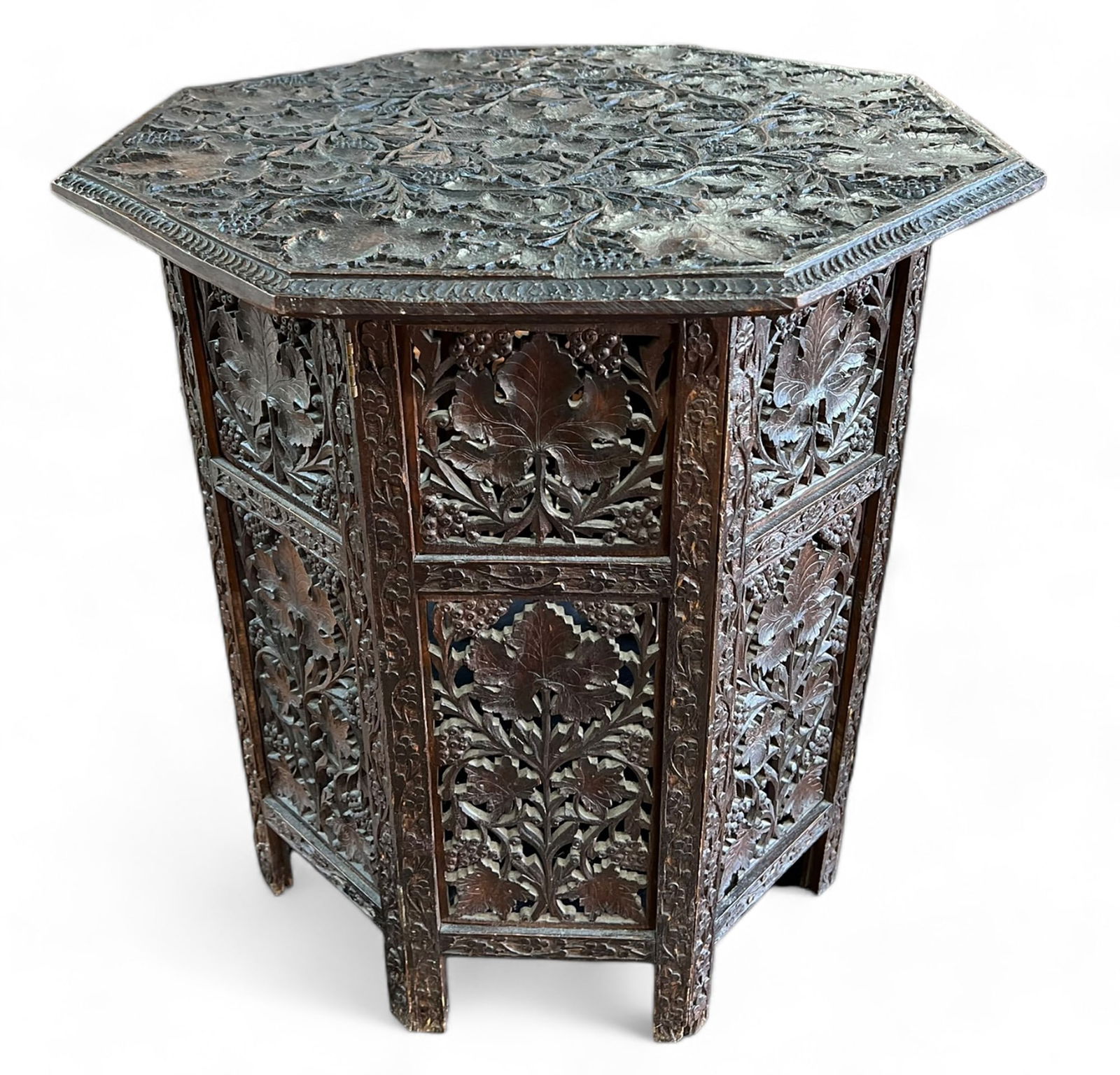 Elaborately Carved India Hardwood Table. (1 of 3)