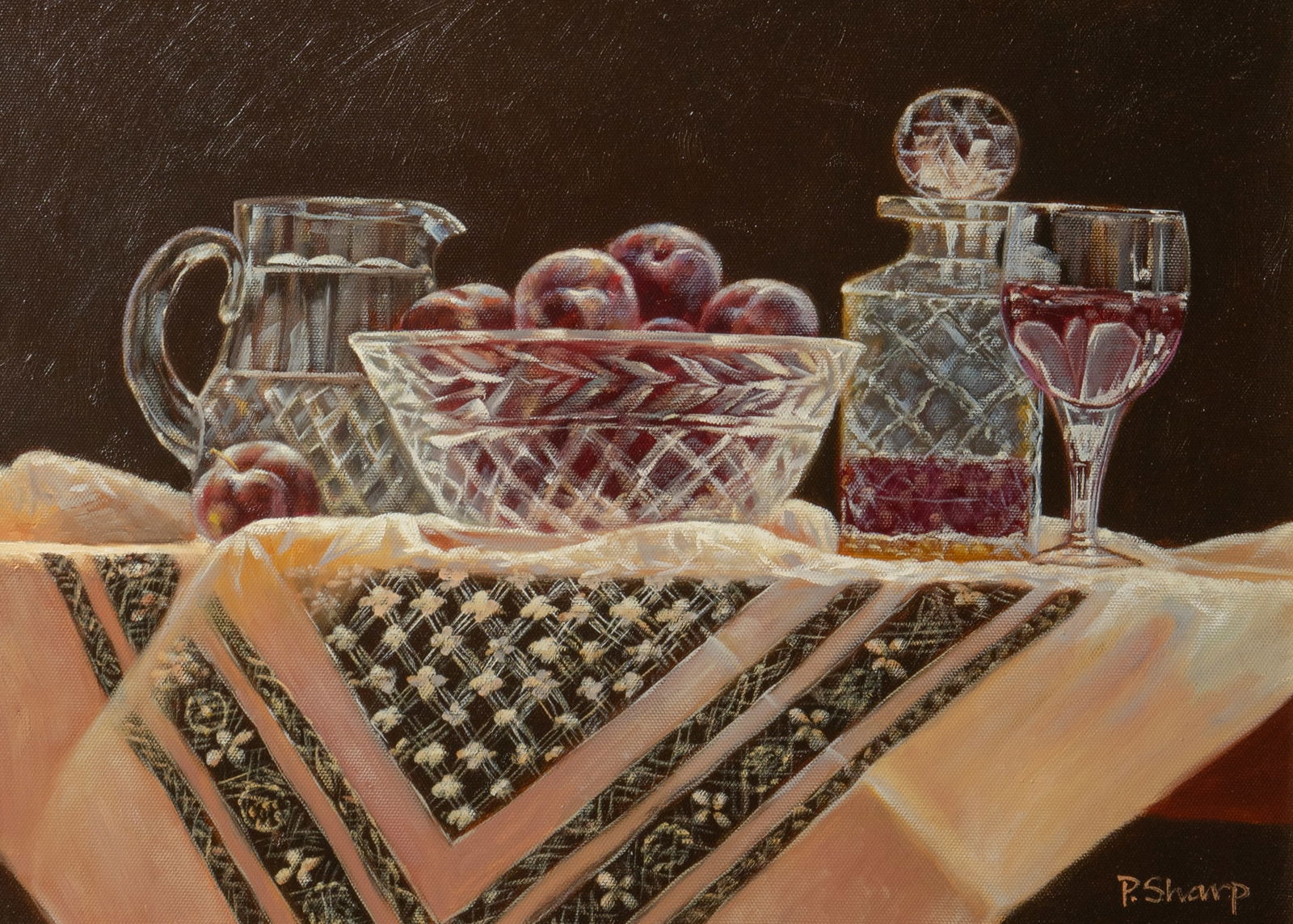 Still Life Painting on Canvas, Sgd. P. Sharp. (1 of 4)