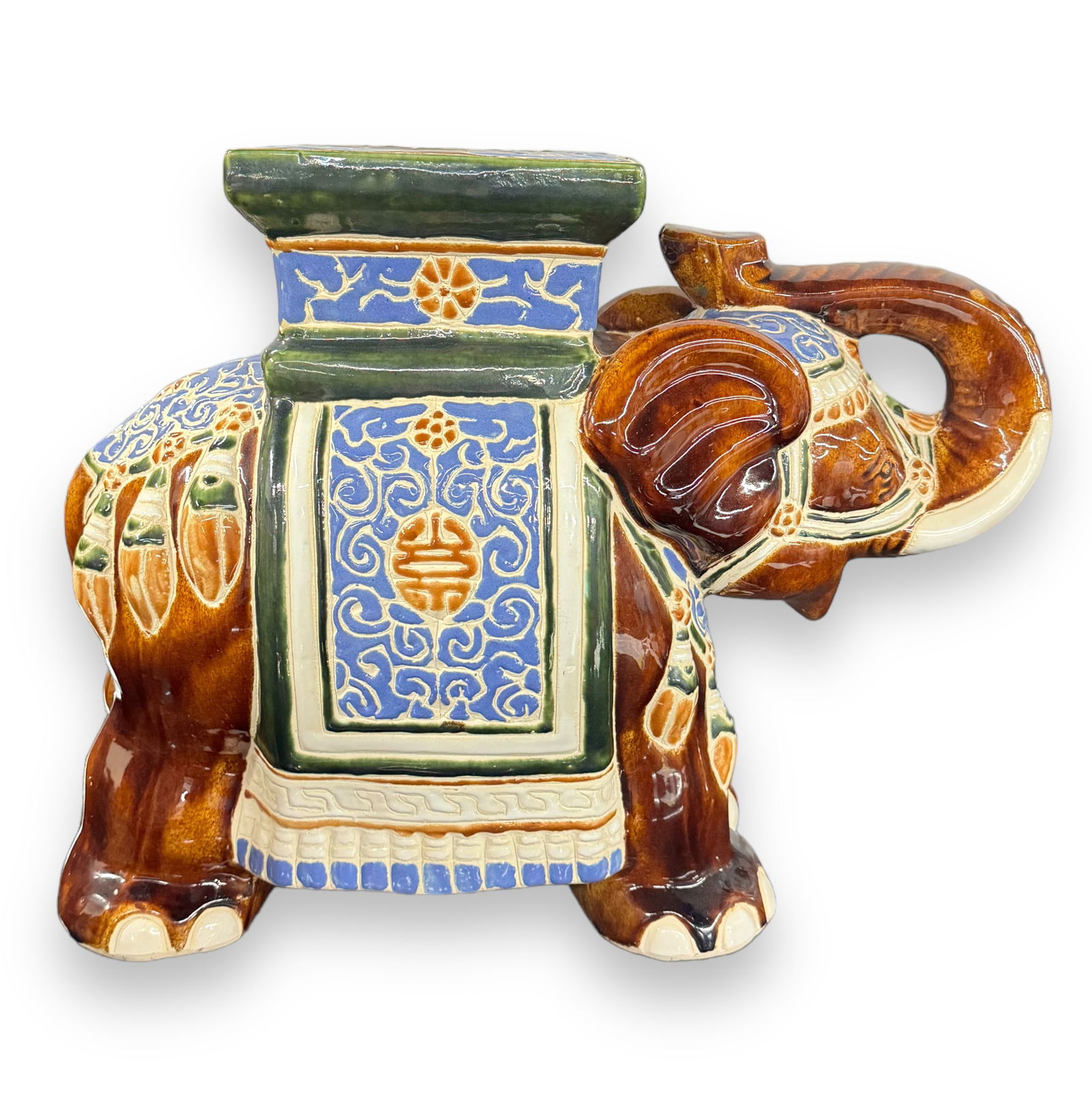 Asian Majolica Pottery Elephant Stand. (1 of 3)