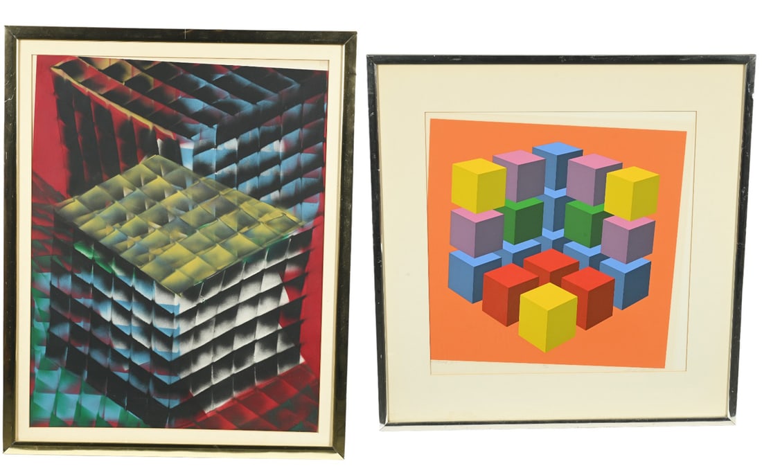 Lot of 2 Geometric Images - Marko Spalatin, etc.: This lot contains two colorful, geometric images. The first is a serigraph by Marko Spalatin (Croatia, b. 1945). It is pencil signed, titled, and numbered (55/60) in its lower margin. The work is hous