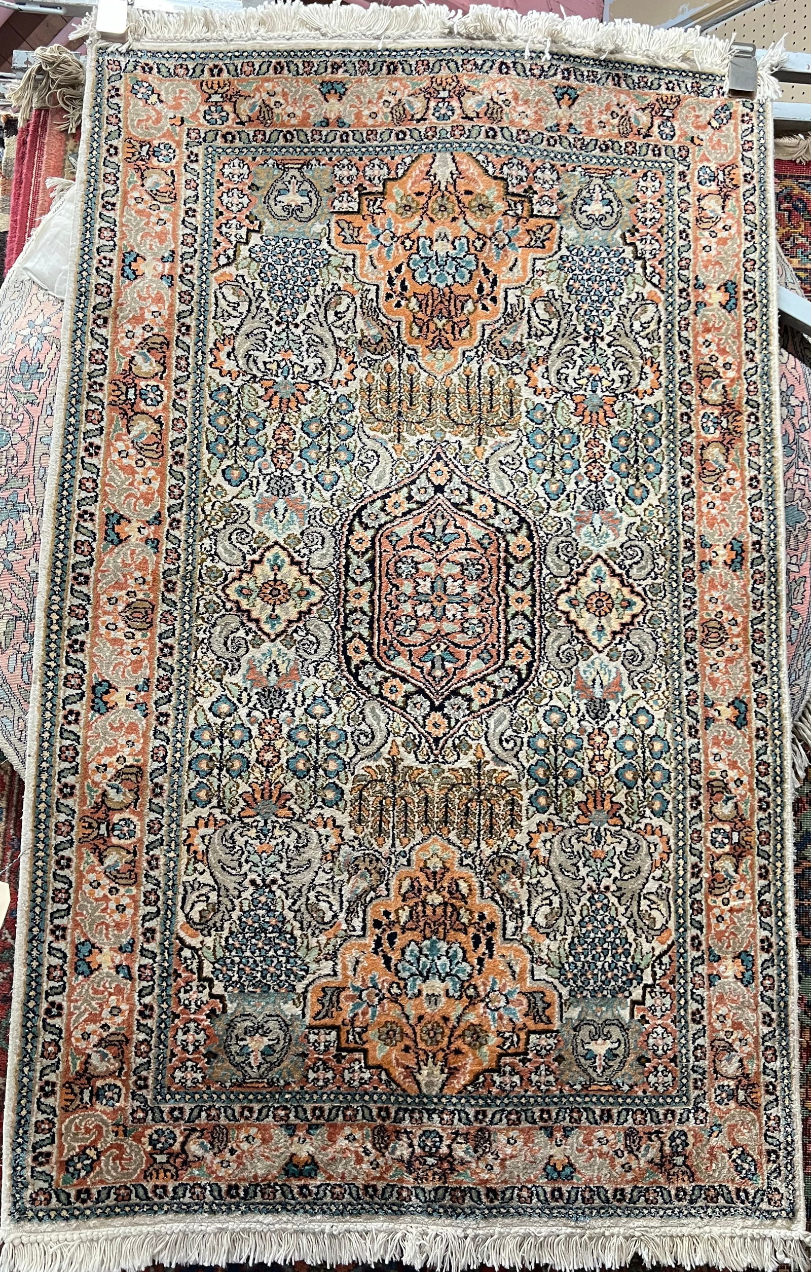 2' 8" x 4' 2" Beige / Brown Field Silk Rug. (1 of 2)