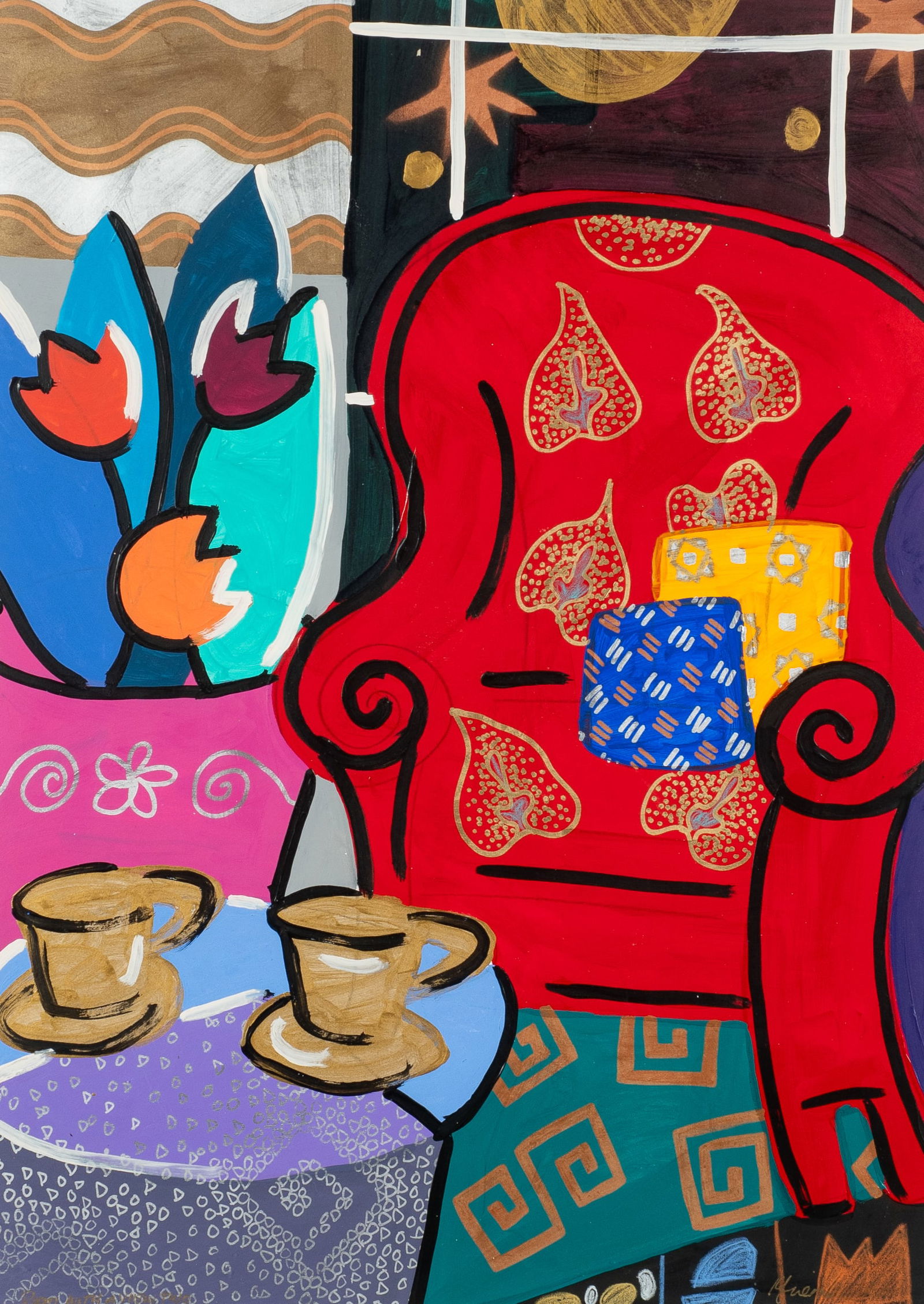 Large Matisse Style Interior Scene Painting. (1 of 5)