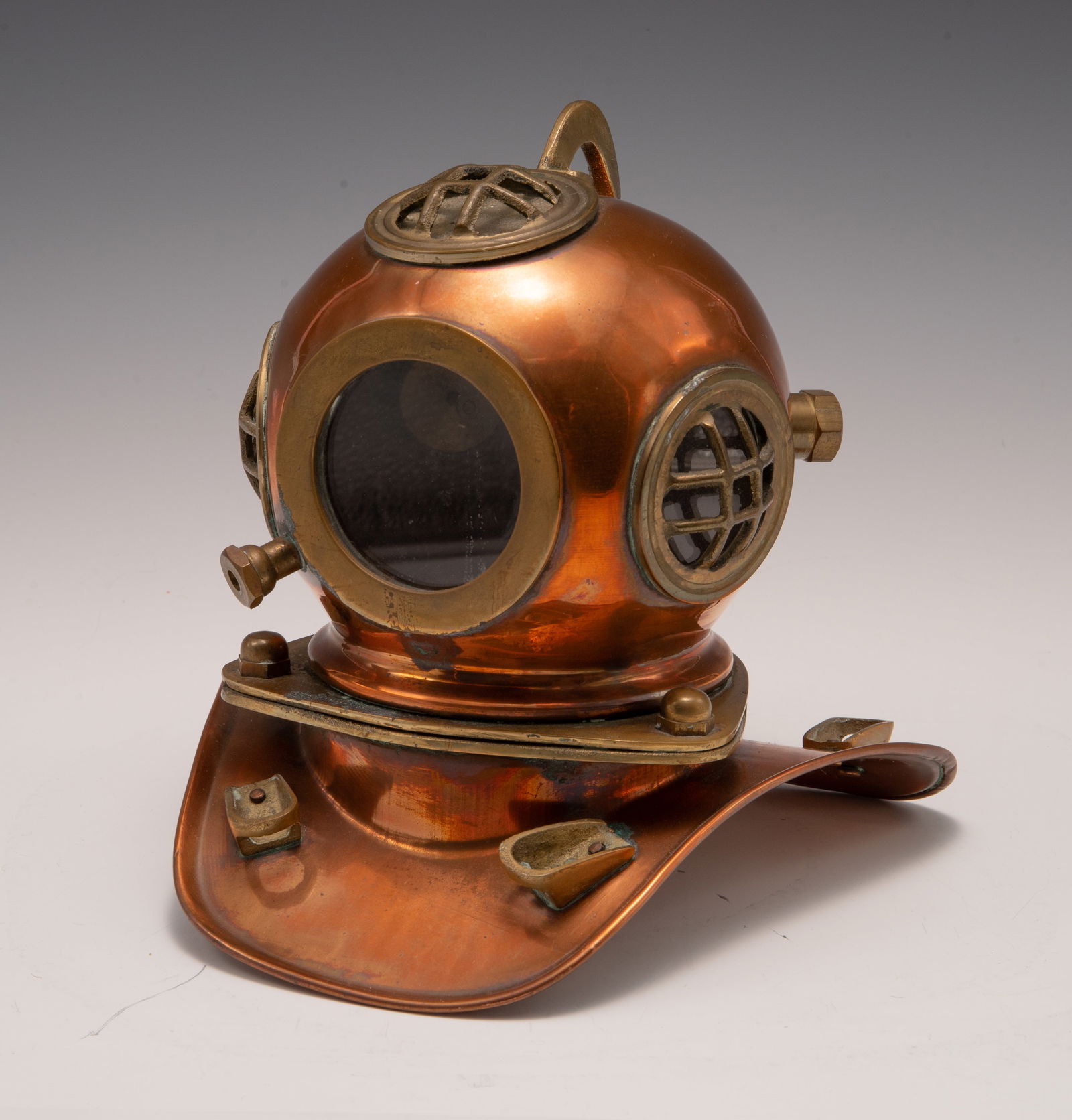 Lot: Copper Tiny Diver's Helmet & Brass Bell. (1 of 6)