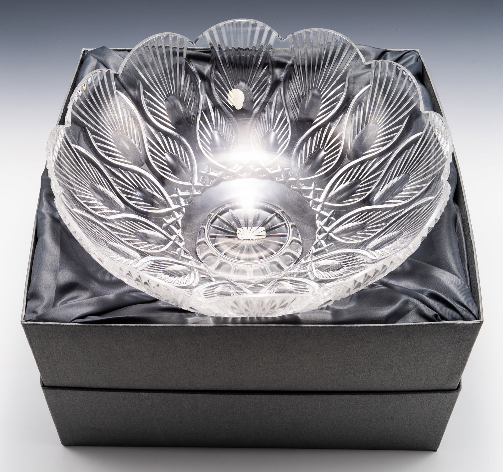 Waterford Crystal Peacock Centerpiece w/ Box.: This is a clear crystal centerpiece bowl with peacock feather designs. It was Designed by Martin Croke for the Designers Gallery by Waterford Crystal. It Comes with the original box, paperwork, and re