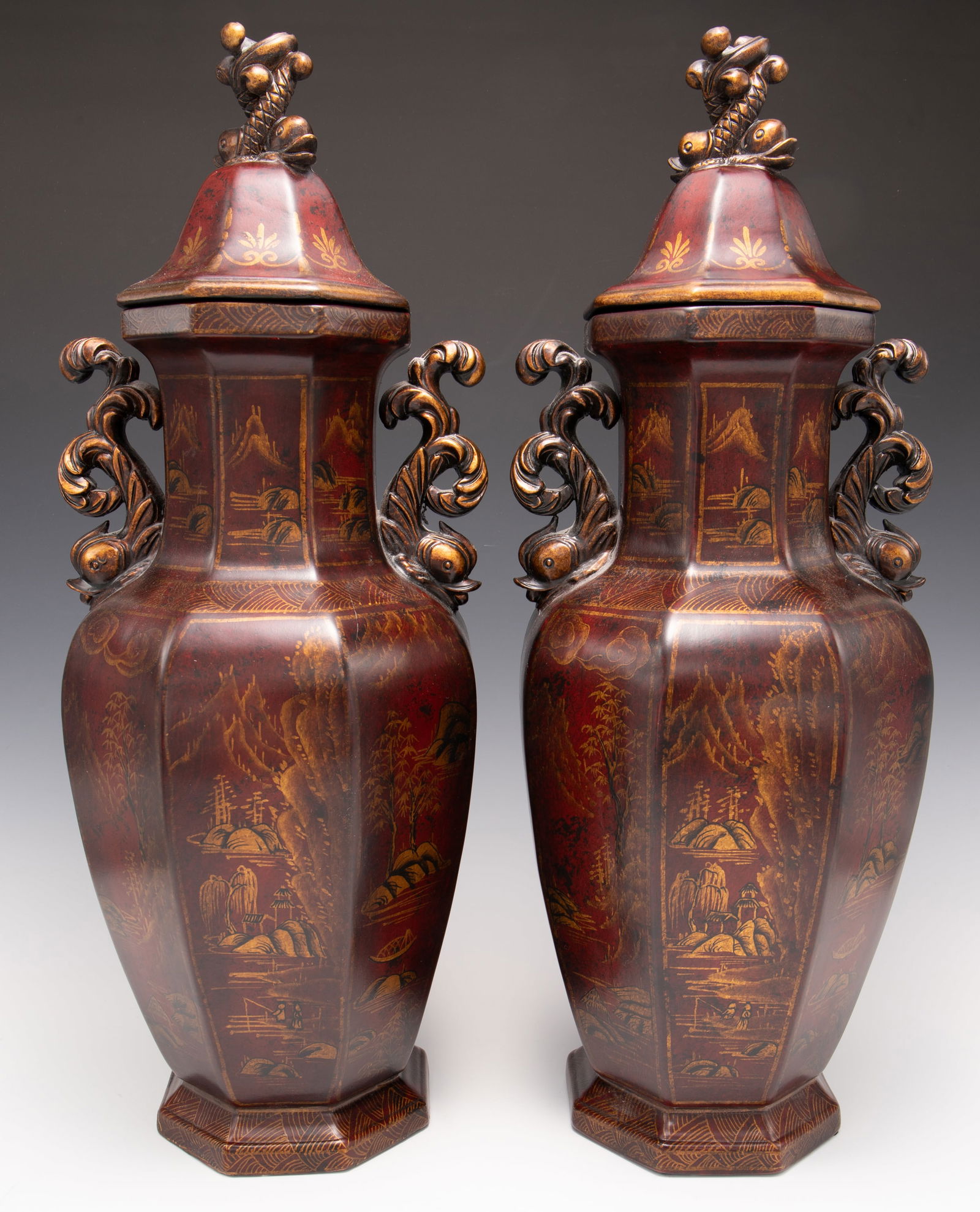 Pair of Large Hand Painted Chinese Porcelain Urns. (1 of 5)
