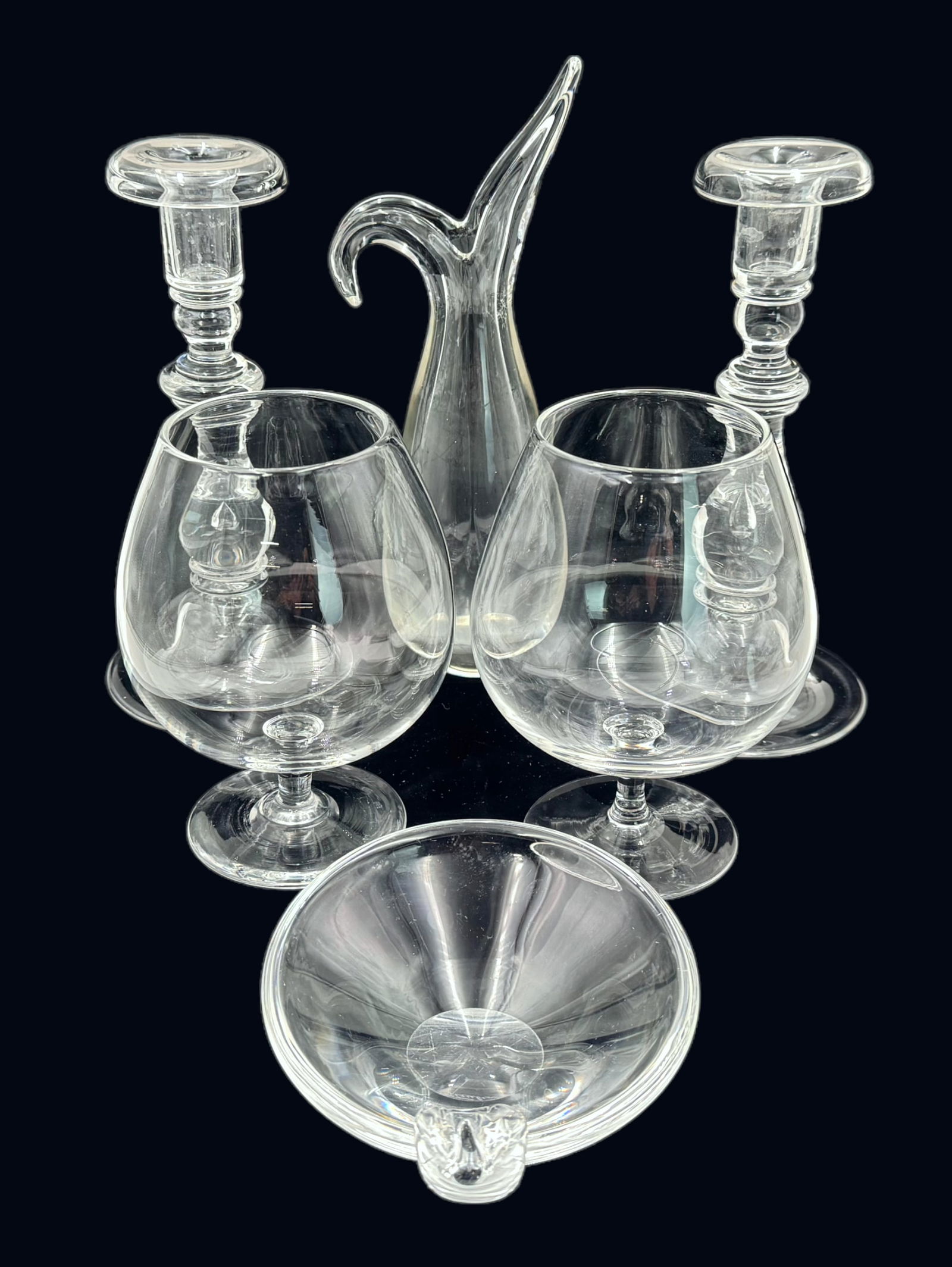 Lot of 6 Steuben Crystal Pcs.- Candlesticks, etc. (1 of 3)