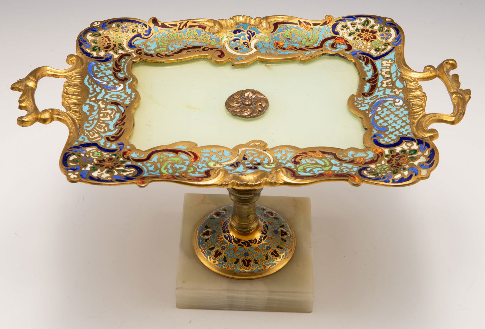 French Bronze Champleve Compote on Onyx Base. (1 of 5)