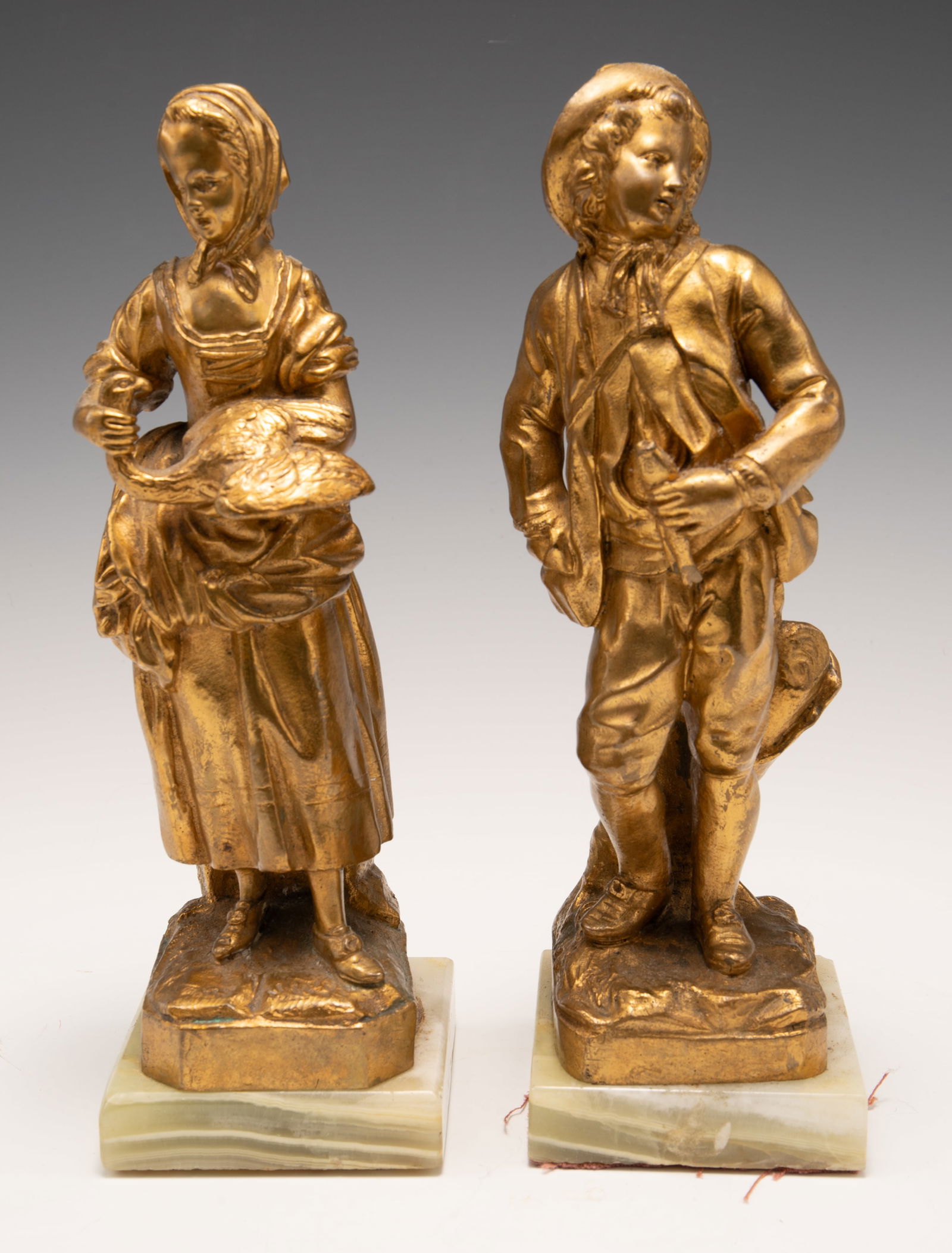 Pair of Gilded Bronze Statues- Peasant Girl & Boy. (1 of 7)