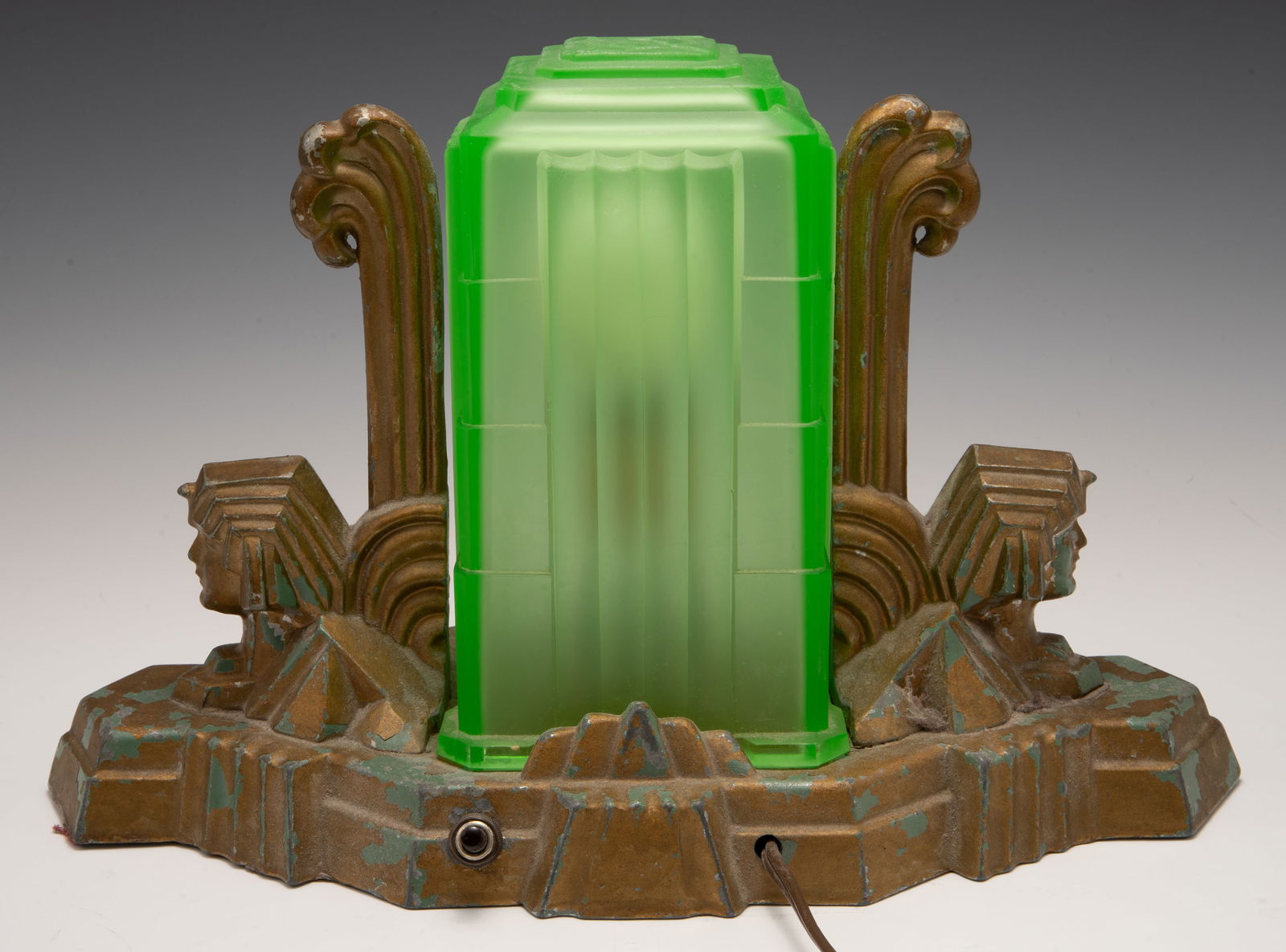 Art Deco Egyptian Revival Lamp w/ Skyscraper Shade (1 of 3)