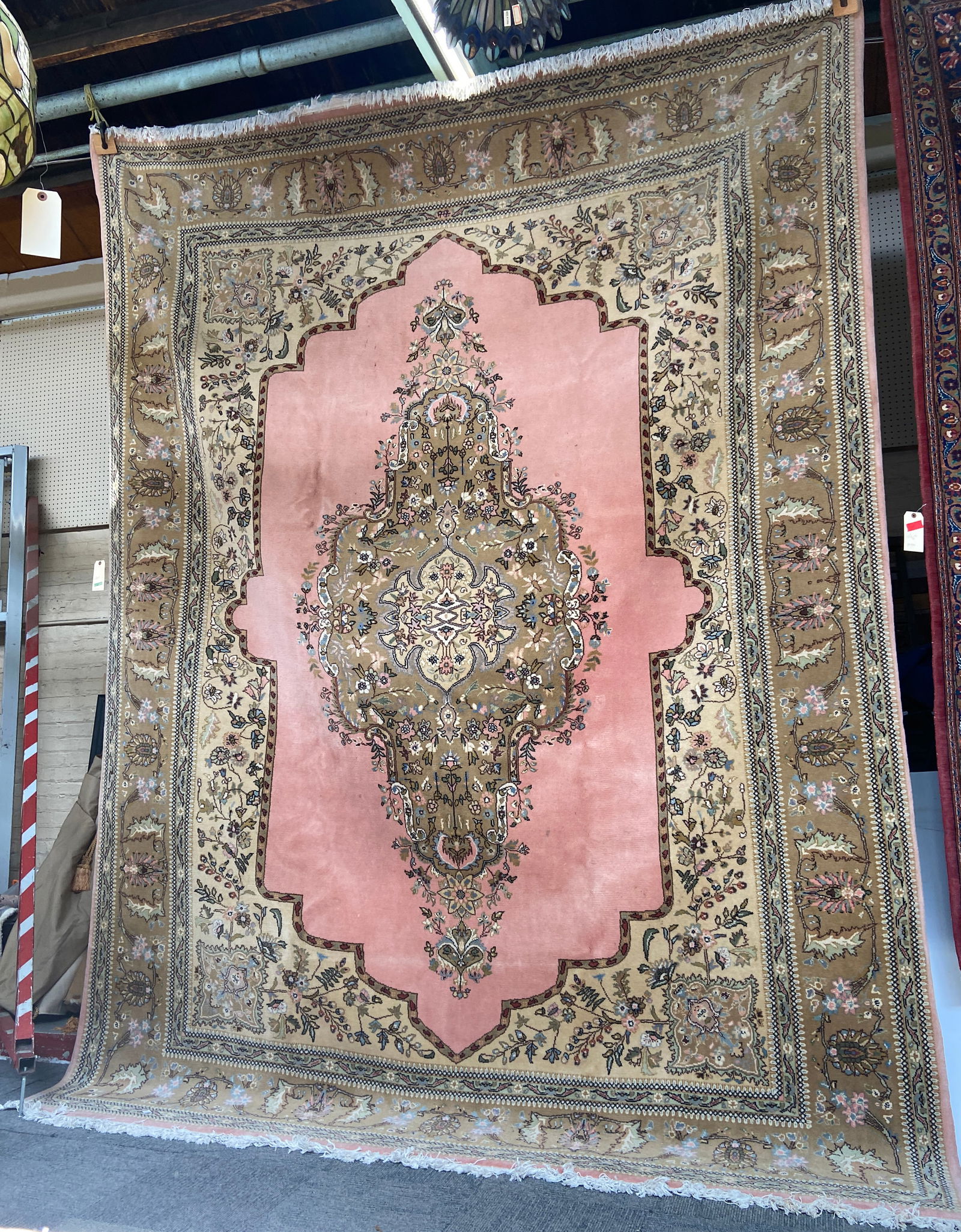 9' 8" x 12' 10" Pink & Tan Kerman Pattern Rug. (1 of 3)