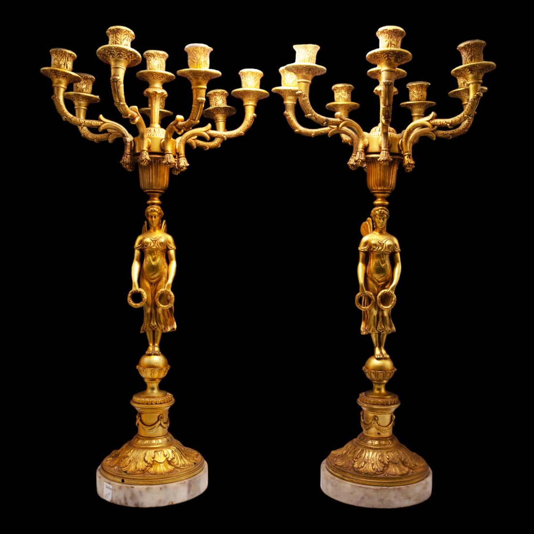 Gilded Bronze on Marble Figural Candelabra Pair. (1 of 7)