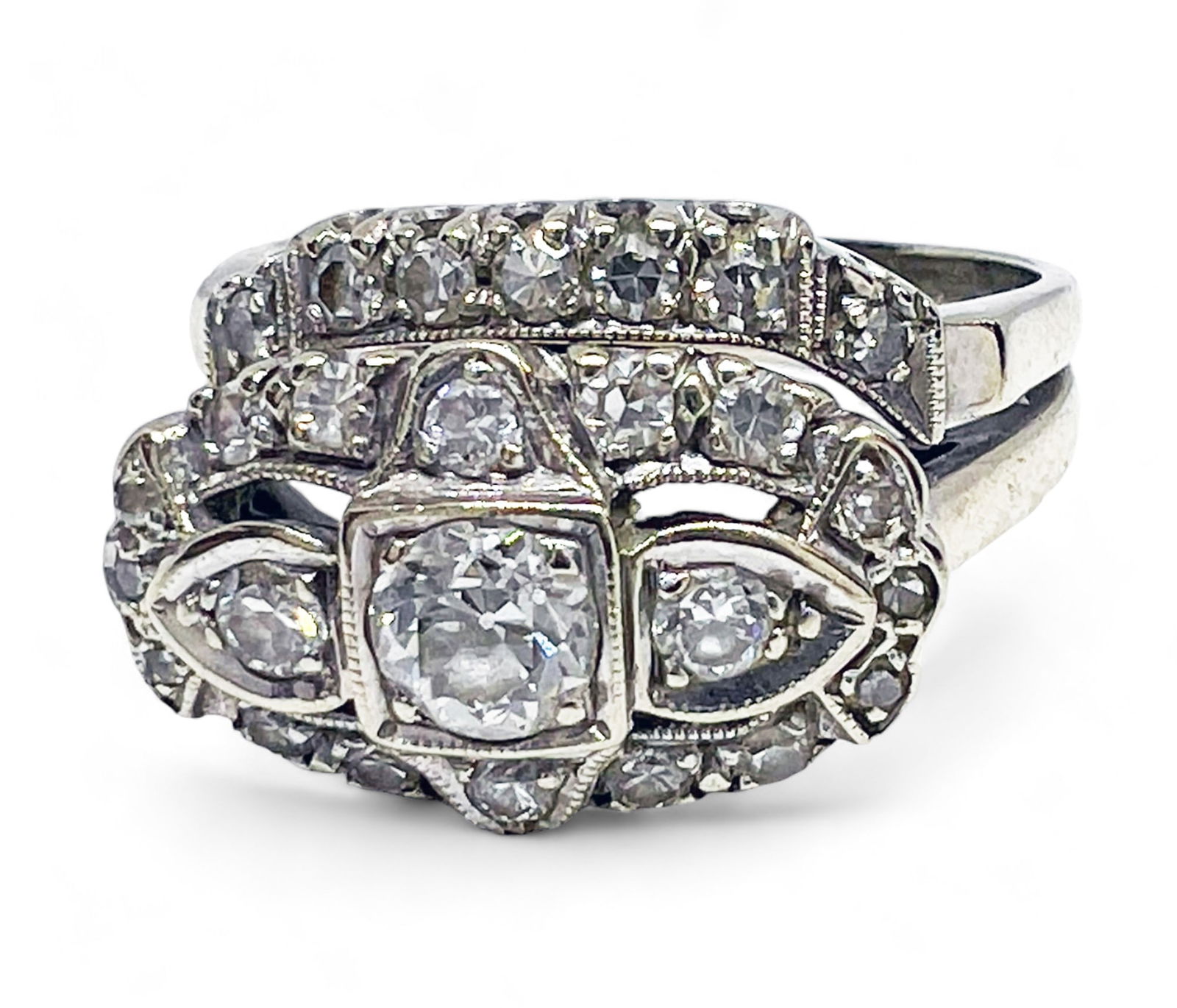 14K White Gold & Diamond Art Deco Ring. (1 of 3)
